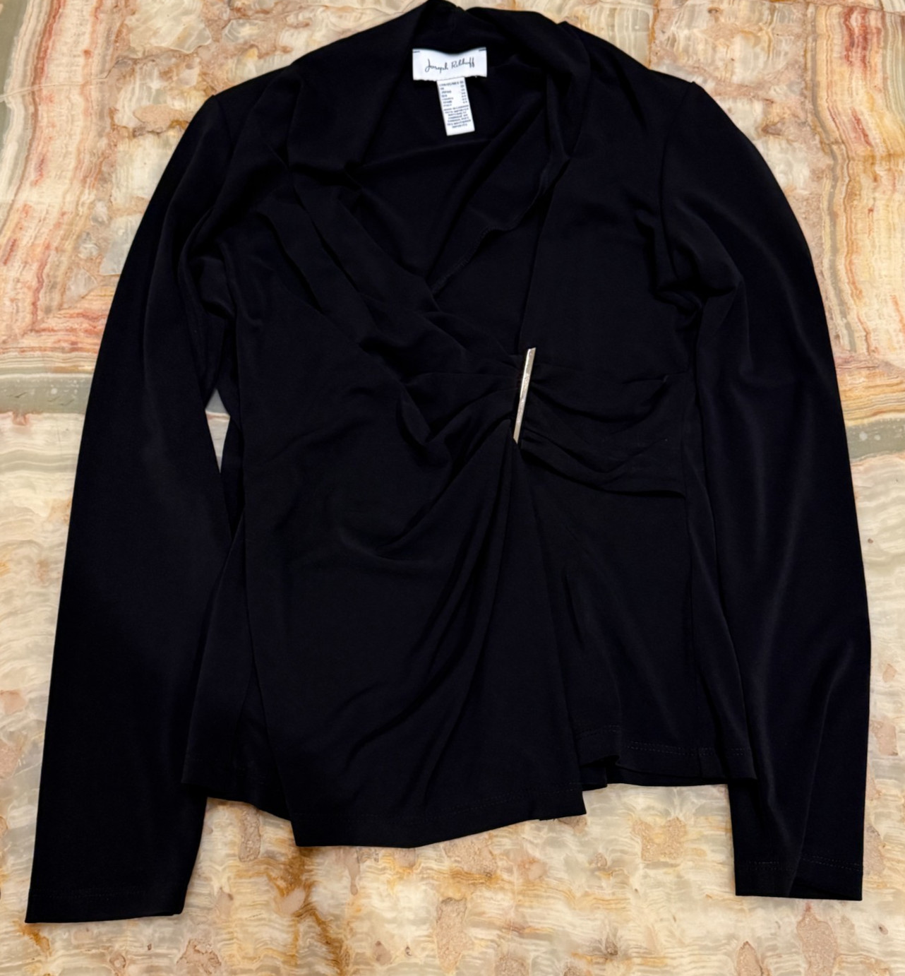 Joseph Ribkoff Womens Wrap Blouse Top Black Casual Chic V-Neck Pullover Size 10 Joseph Ribkoff Womens Wrap Blouse Top Black Casual Chic V-Neck Pullover Size 10