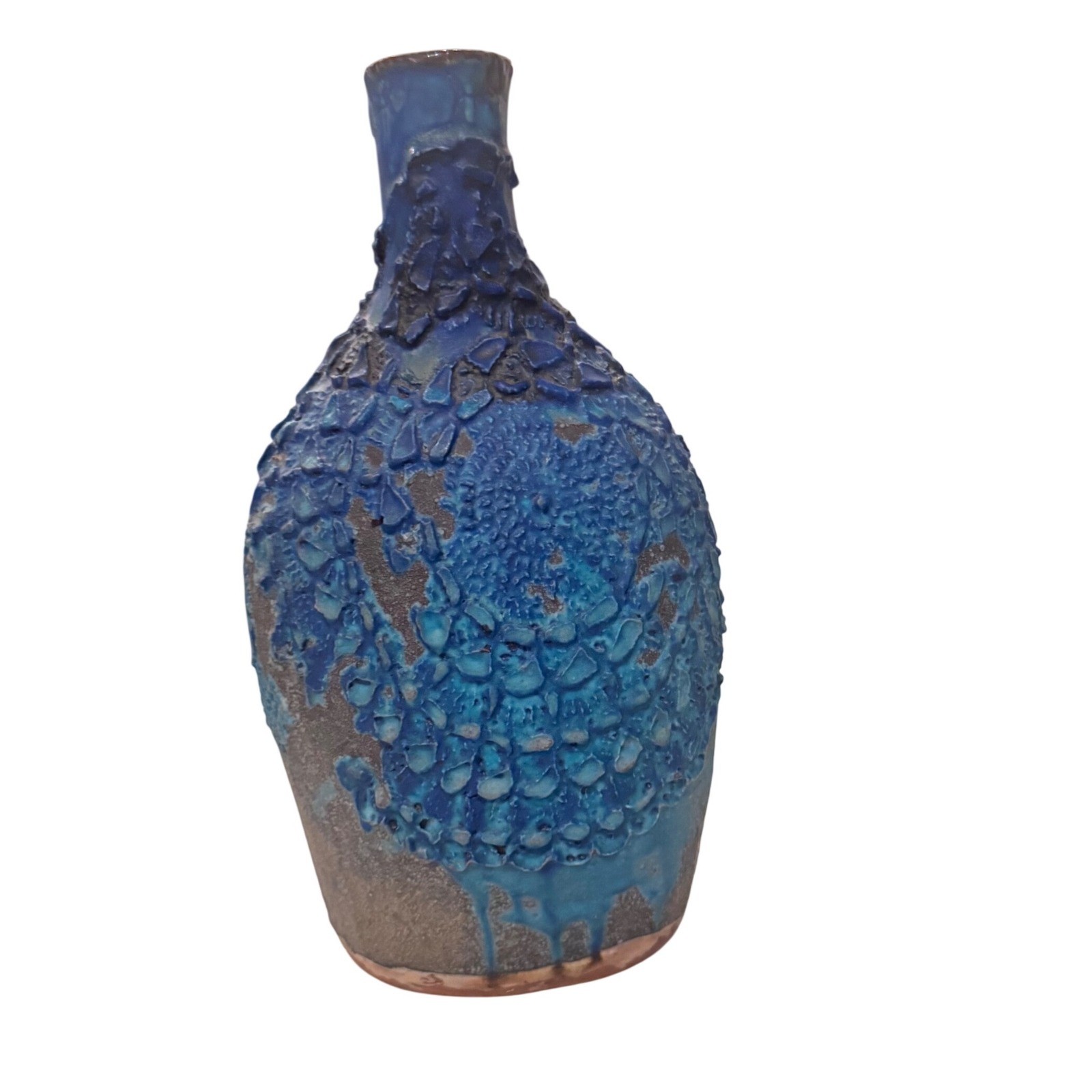 Vintage Rimini Blue Scaly Mosaic Pattern Vase Unique Art Pottery 11\