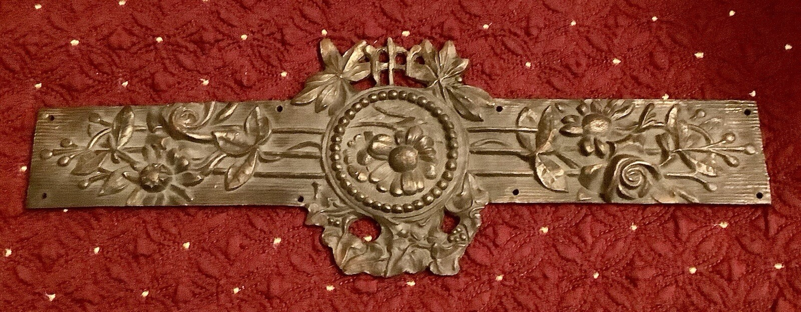 Antique, Vintage, Brass Art Nouveau 14.5”, Floral, DOOR PLATE, Heavyweight