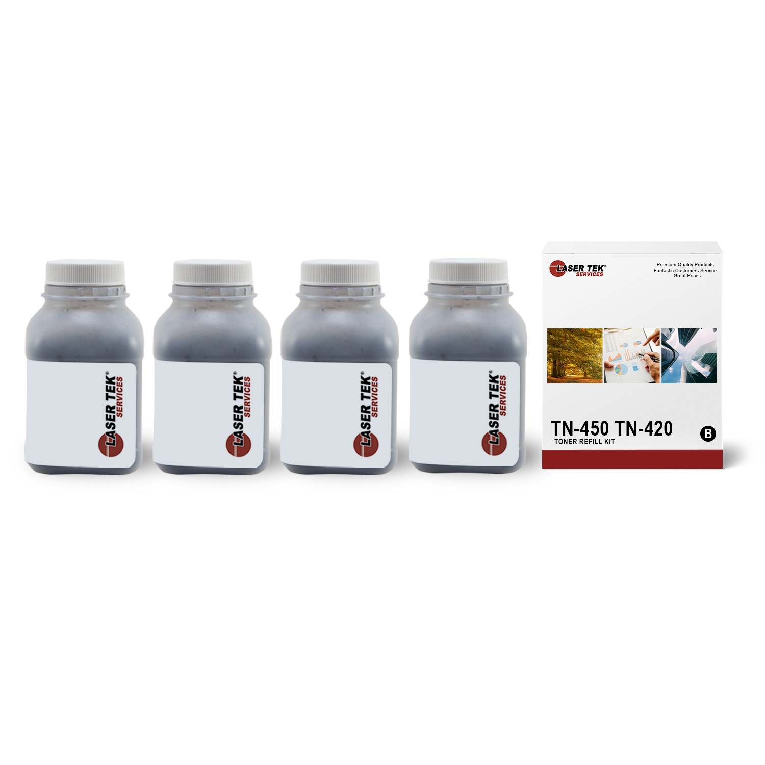 4Pk LTS TN450 TN4420 Black Toner Refill Kit Compatible for Brother DCP7065DN