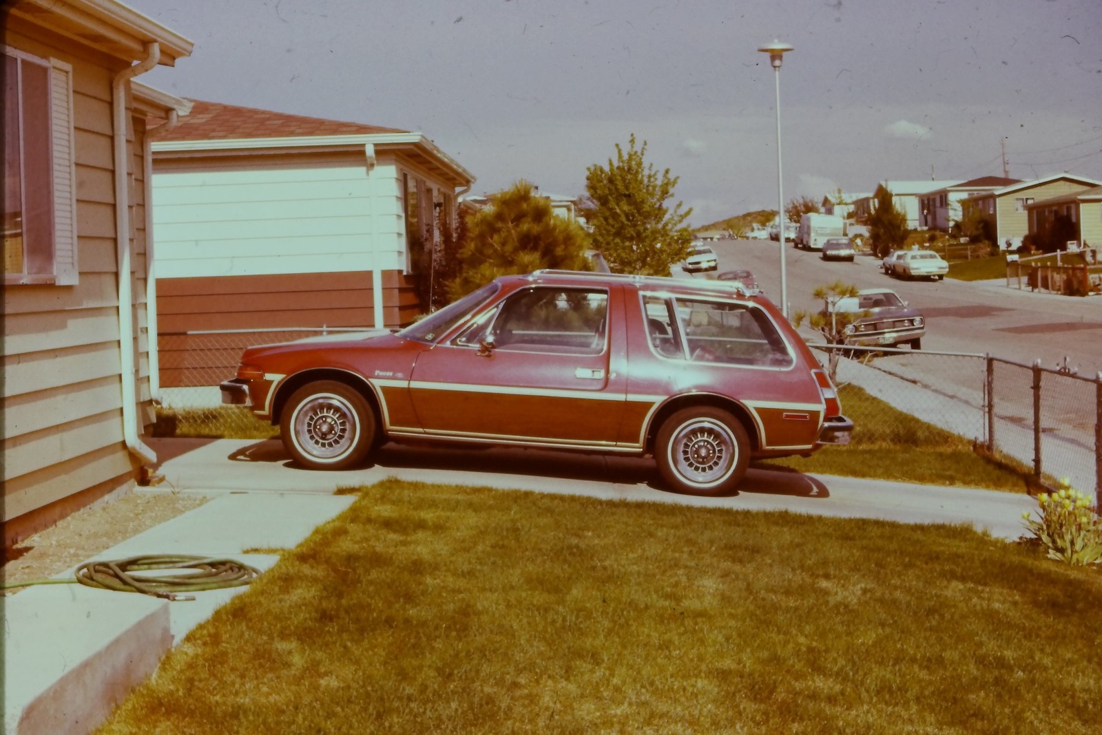 c1970's 35mm Slide, AMC Pacer, Suburban Street, Residential Neighborhood brown c1970's 35mm Slide, AMC Pacer, Suburban Street, Residential Neighborhood brown