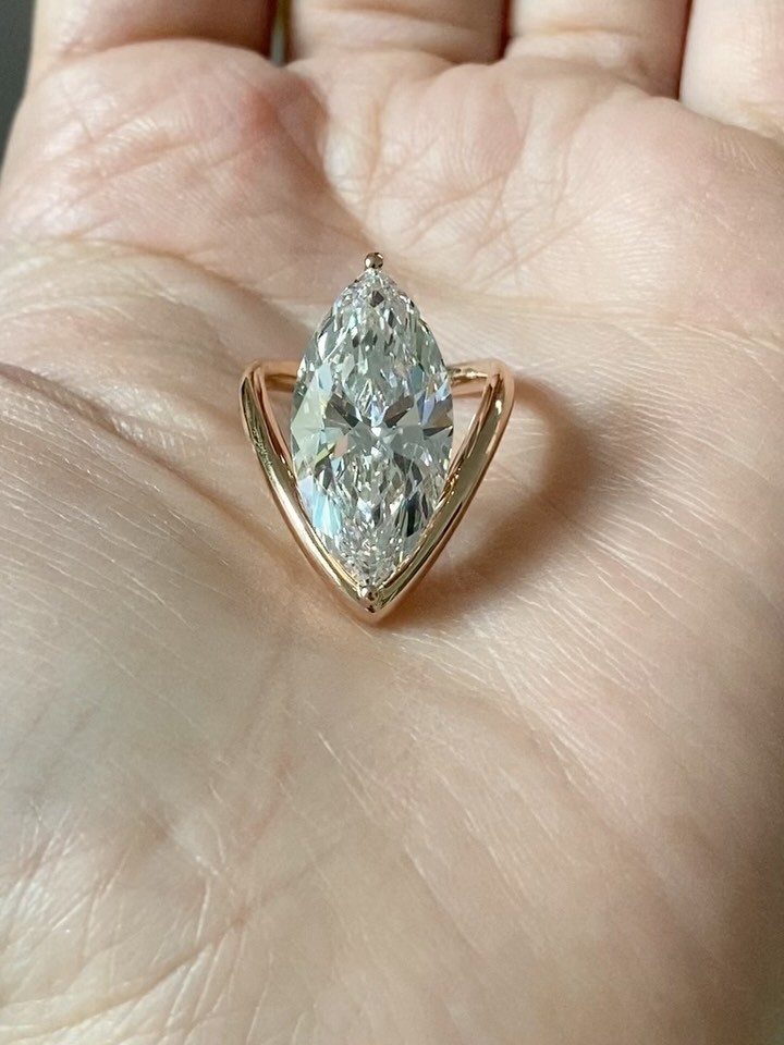 4.00 Ct Unique Marquise Cut Lab Grown Diamond Engagement Ring 14K Yellow Gold