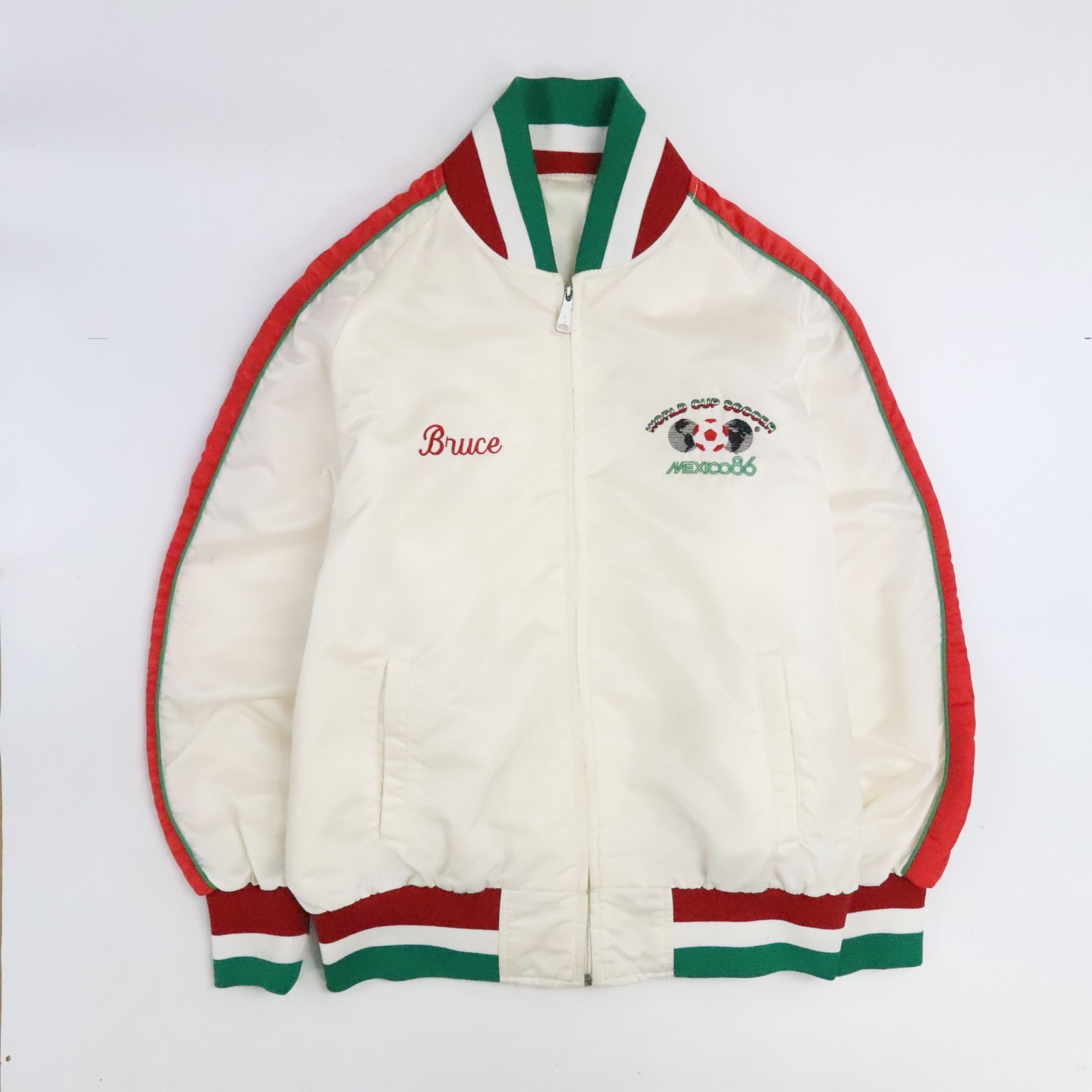 Vintage Mexico 1986 World Cup Soccer Satin Bomber Jacket Size XL 80s FIFA