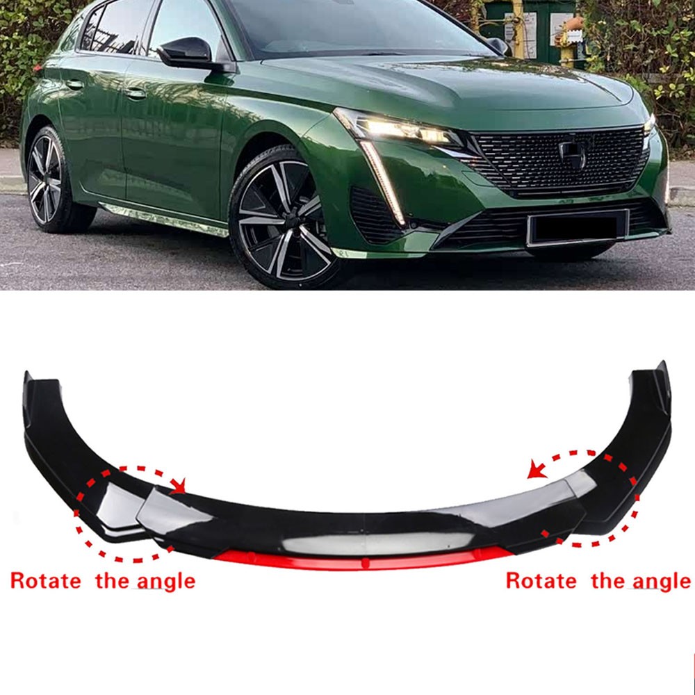 Front Bumper Lip Spoiler Splitter Body Kit For Peugeot 308 Glossy Black+Red