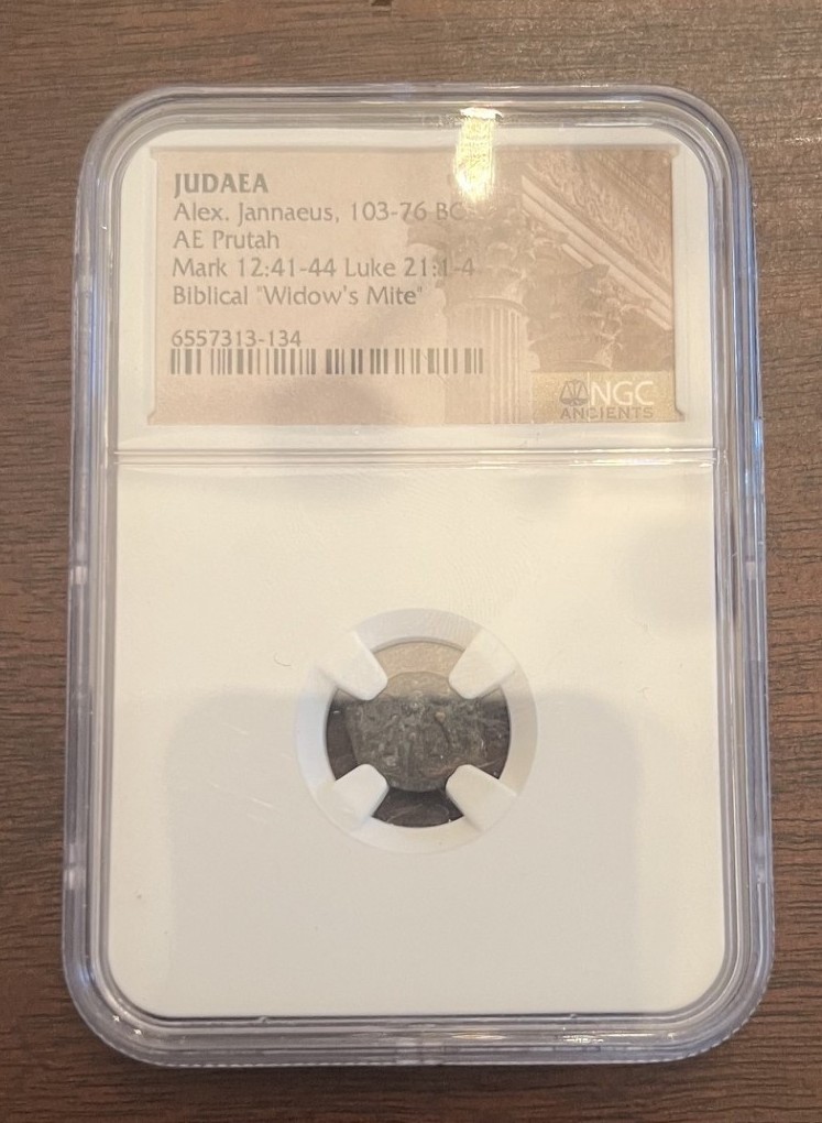 AE Prutah Alex. Jannaeus Judaea Widows Mite Coin 103-76 BC NGC