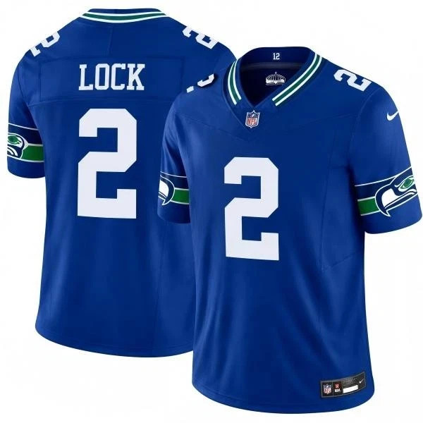 HOT HOT# Drew Lock Seahawks, Royal Blue #2 Football Fan Jersey Stitched Style#