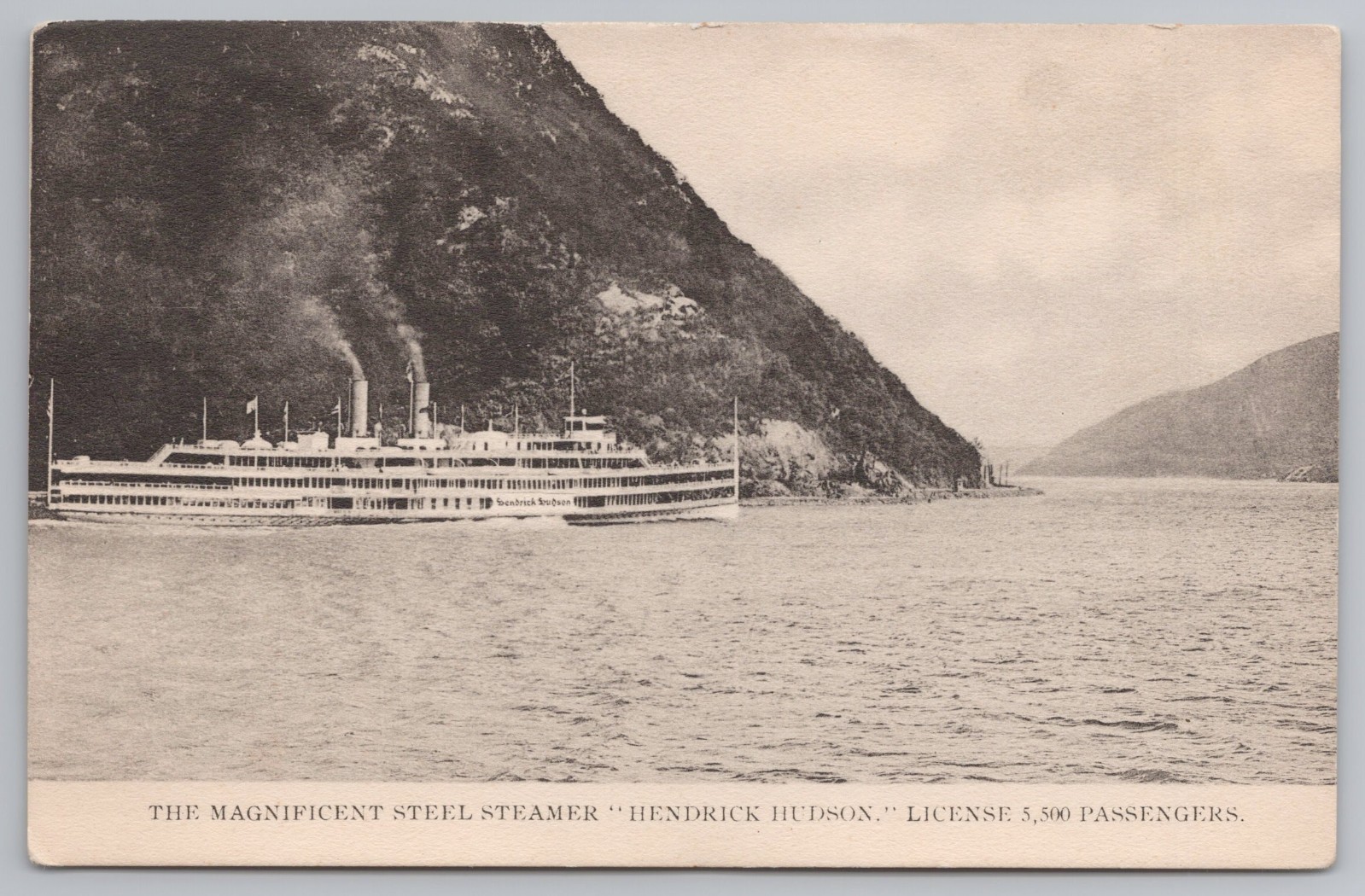 Hendrick Hudson Steel Steamer Postcard Scenic River View
