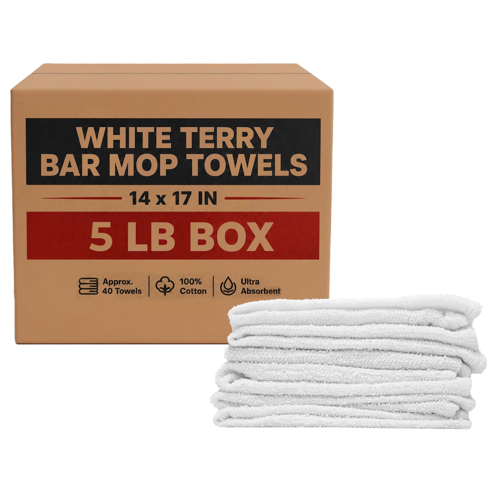 New Terry Bar Mop Towels – Bulk White Rags for Cleaning, Bars & Home – Boxes