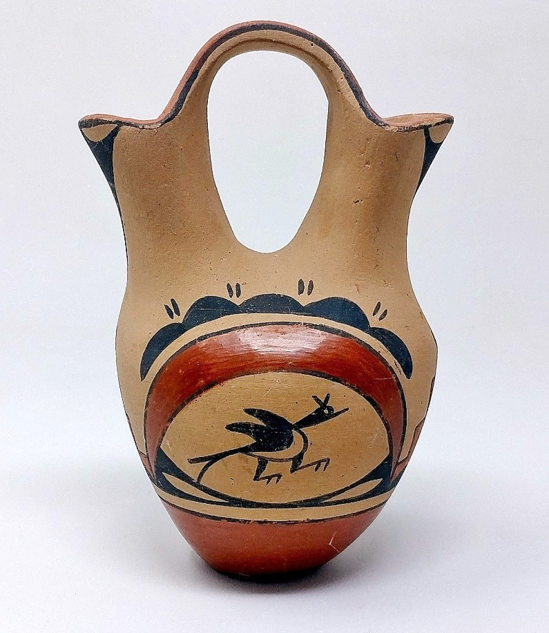 Zia Pueblo Ruby Panama Polychrome Wedding Vase Double‑Spout Signed Vintage Zia Pueblo Ruby Panama Polychrome Wedding Vase Double‑Spout Signed Vintage