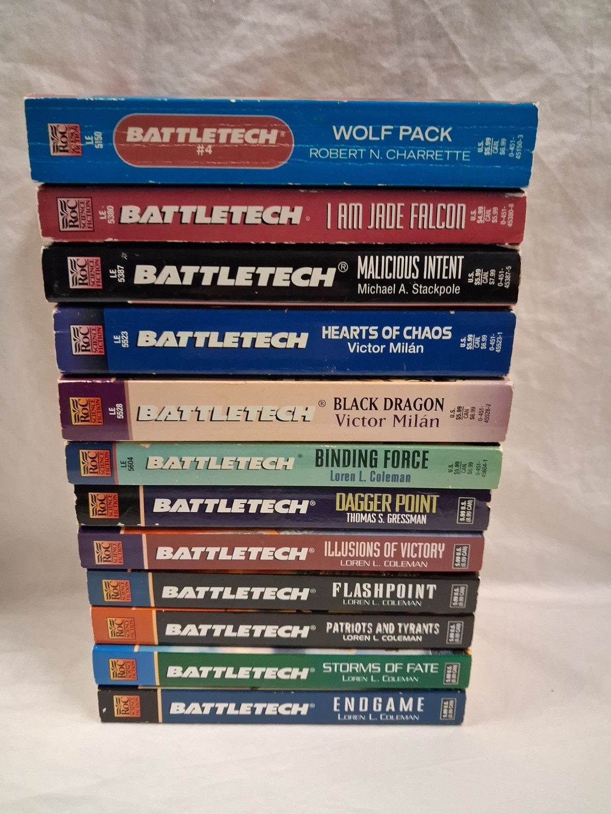 Lot of 12 Battletech ROC VTG PB Books: Hearts of Chaos, Black Dragon, Wolf Pack+