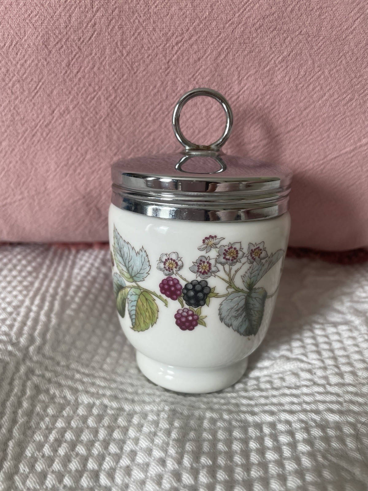 Vtg Royal Worcester Lavinia King Size Egg Coddler Double Blackberries England