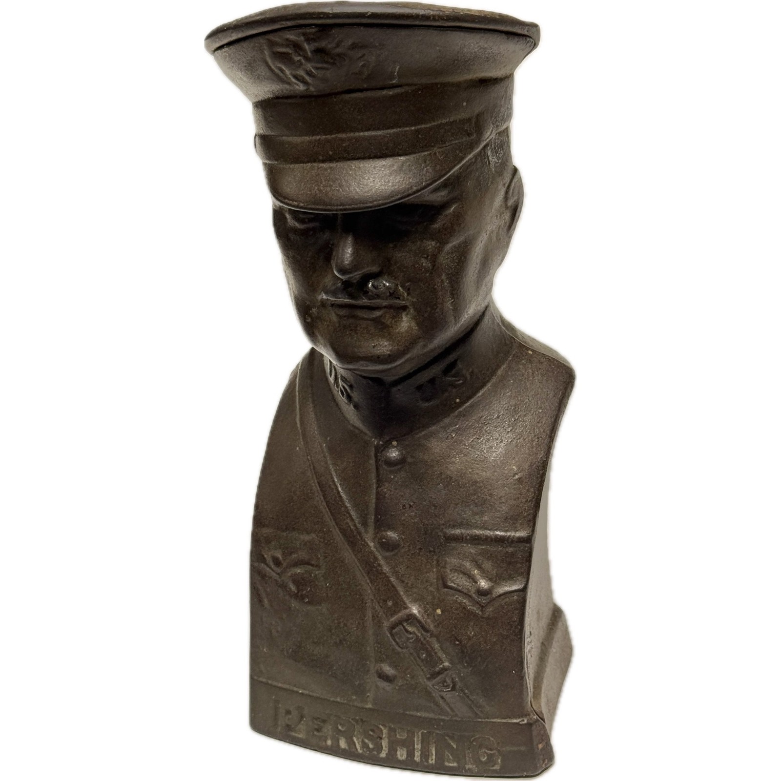 Antique Cast Iron General Pershing Still Coin Bank Original Patented 1918