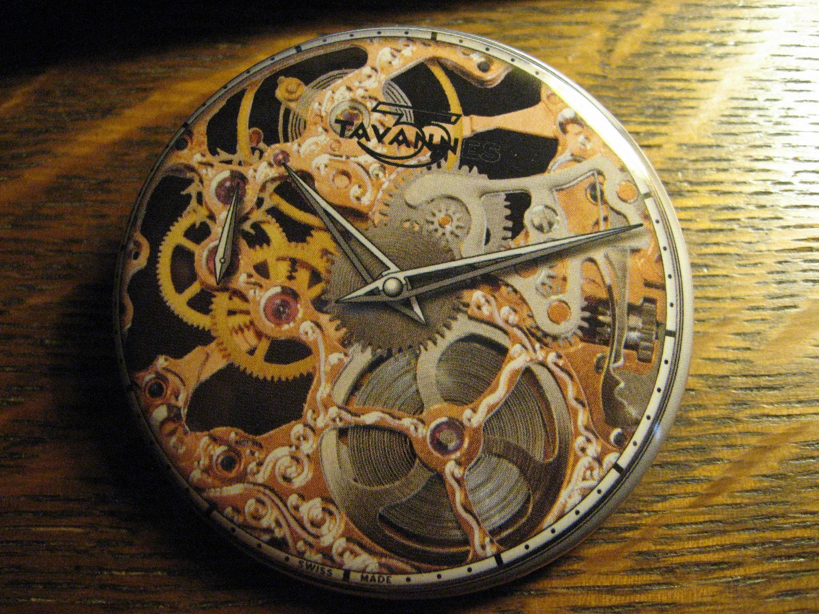 Tavannes Skeleton Collection Gold Watch Advertisement Pocket Lipstick Mirror
