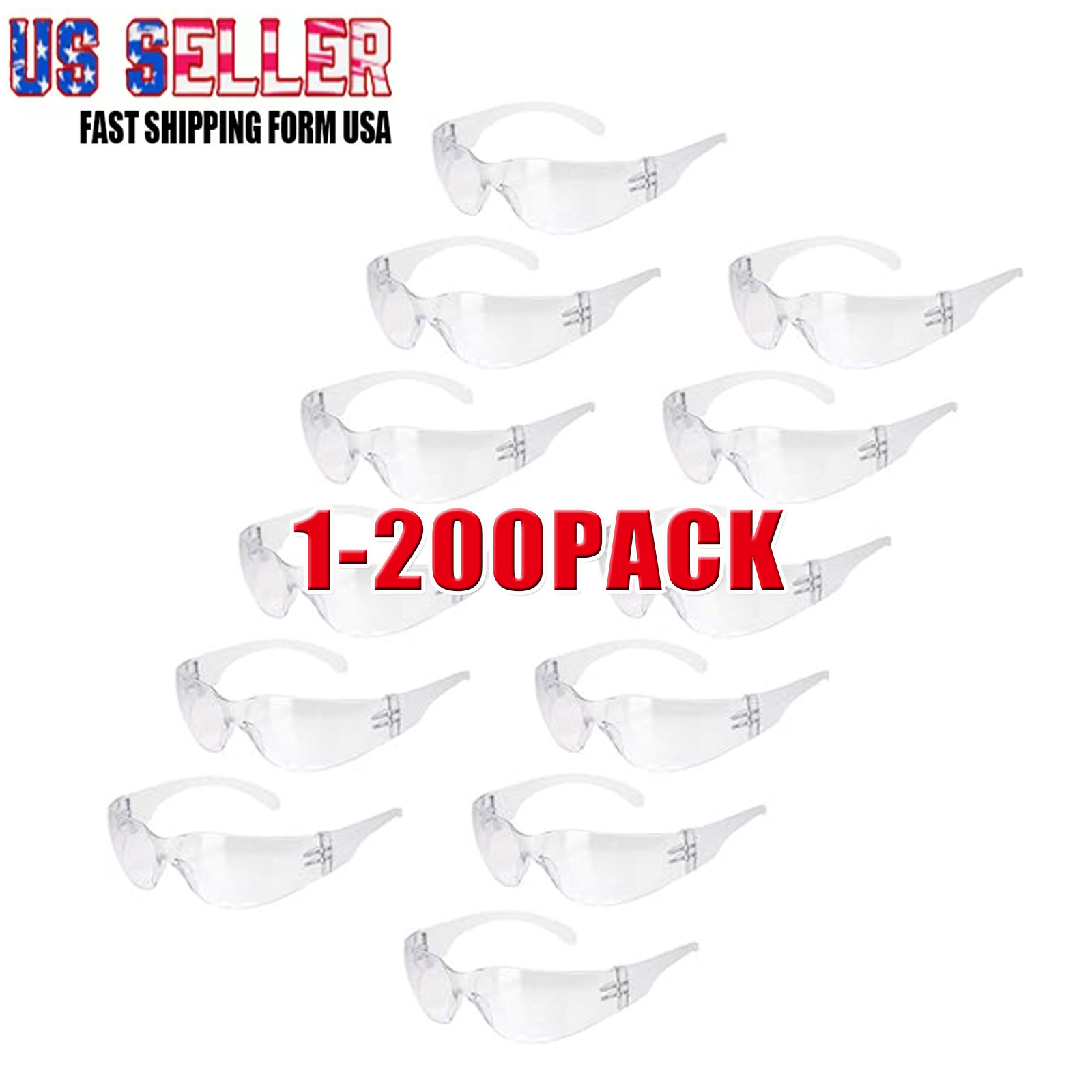 1-200 PAIR PACK Protective Safety Glasses Clear Lens Work UV ANSI Z87 Lot of 12 1-200 PAIR PACK Protective Safety Glasses Clear Lens Work UV ANSI Z87 Lot of 12