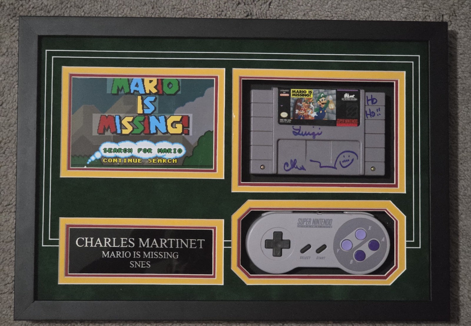 Charles Martinet Framed Signed Mario Is Missing SNES JSA COA 11x15 Charles Martinet Framed Signed Mario Is Missing SNES JSA COA 11x15