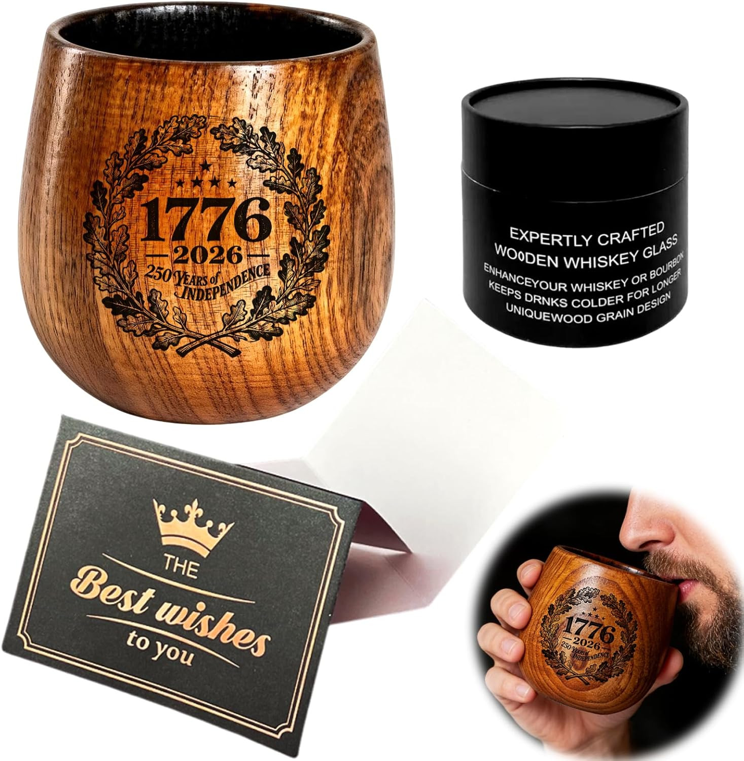 Premium Charred Wooden Bourbon Glass Handcrafted Oak Wood Whiskey Tumbler Unique