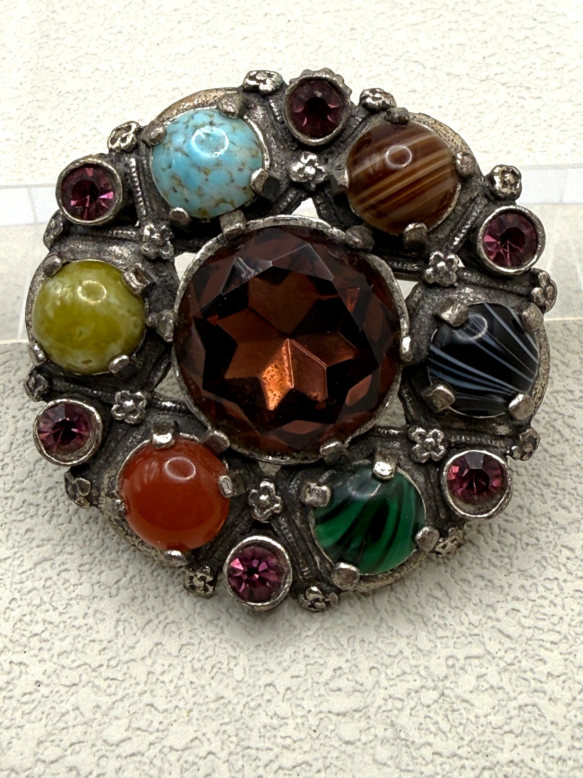 Vintage Miracle Brooch and Pendant Celtic Scottish Shield Silver Tone Statement