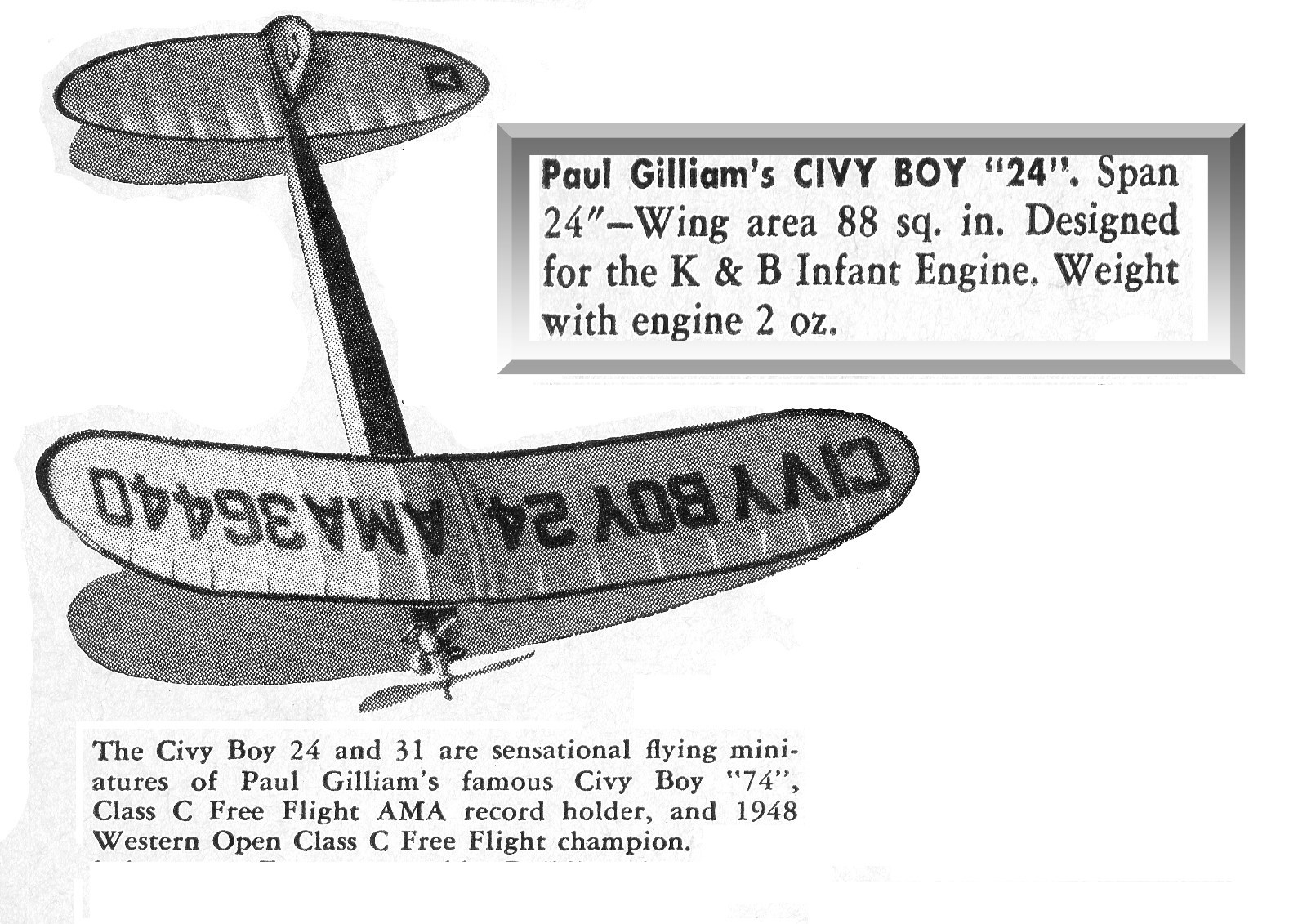 Model Airplane Plans (FF): Nostalgic CIVY BOY 24 for .020 Engine by Paul Gilliam