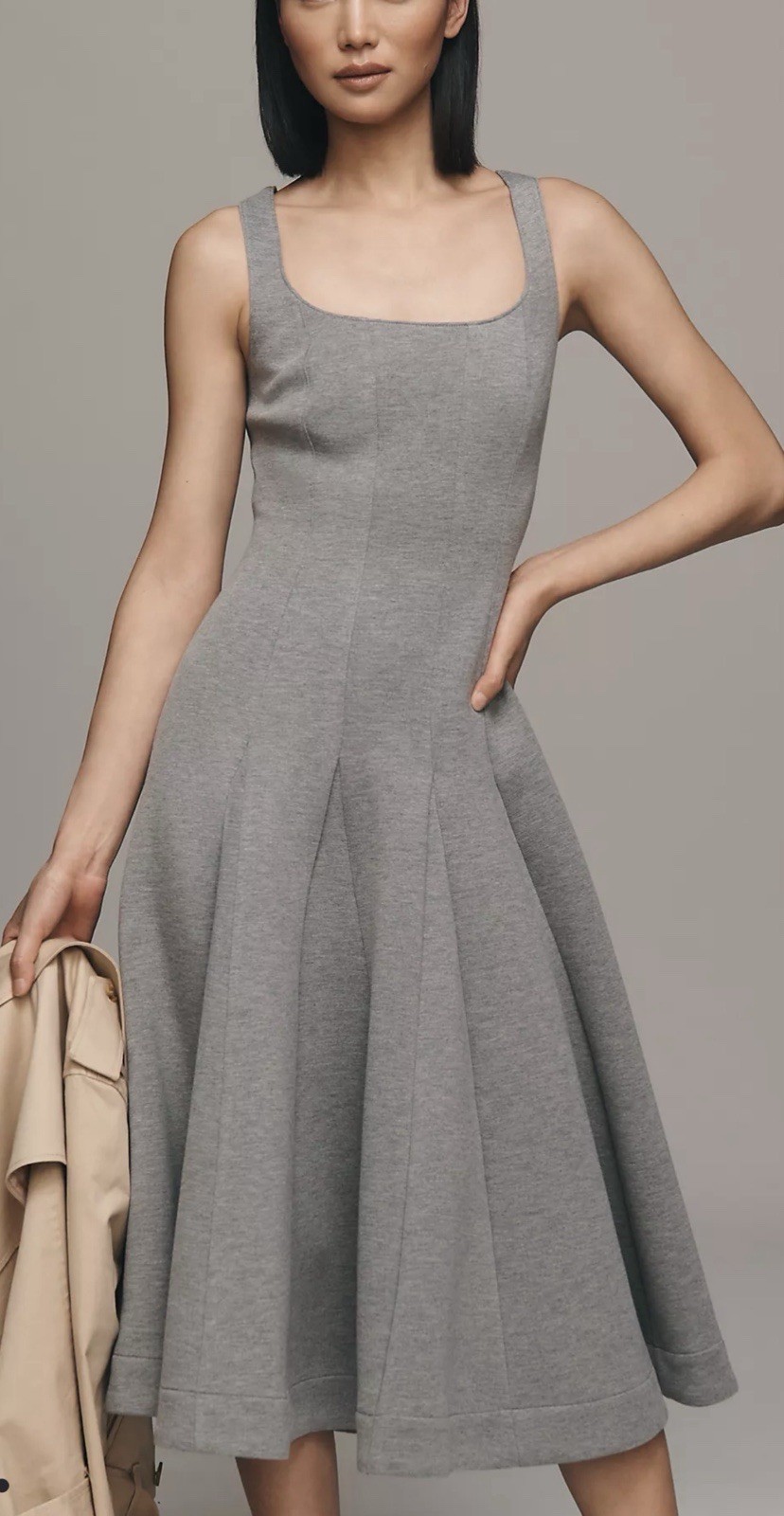 Anthropologie Du Paradis Sleeveless Neoprene A Line Midi Maxi Dress Grey XS NWT