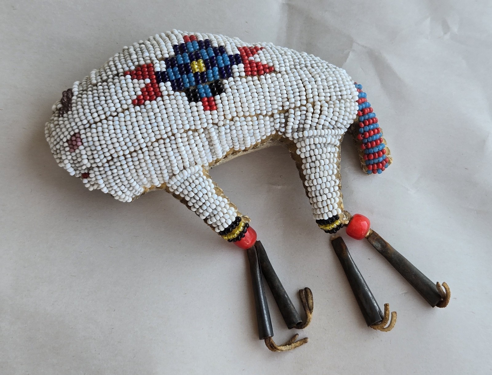 Antique Native American Indian Umbilical Fetish Amulet Beaded Buffalo