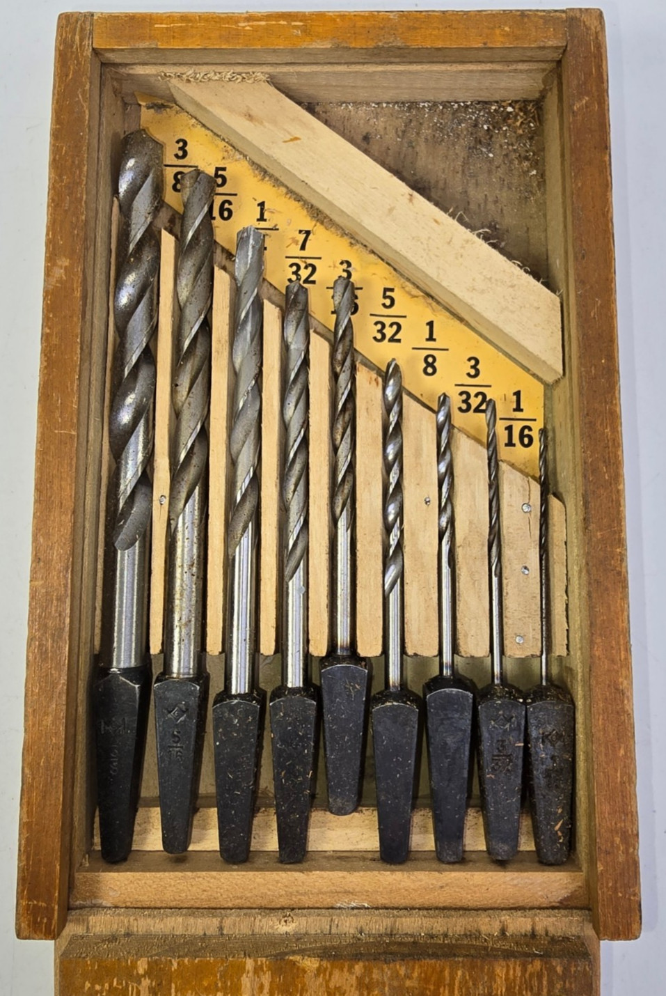 Rare Complete Cleveland No. 13 Bit Stock Drill Set 9 Bits Wood Box c.1915-1925