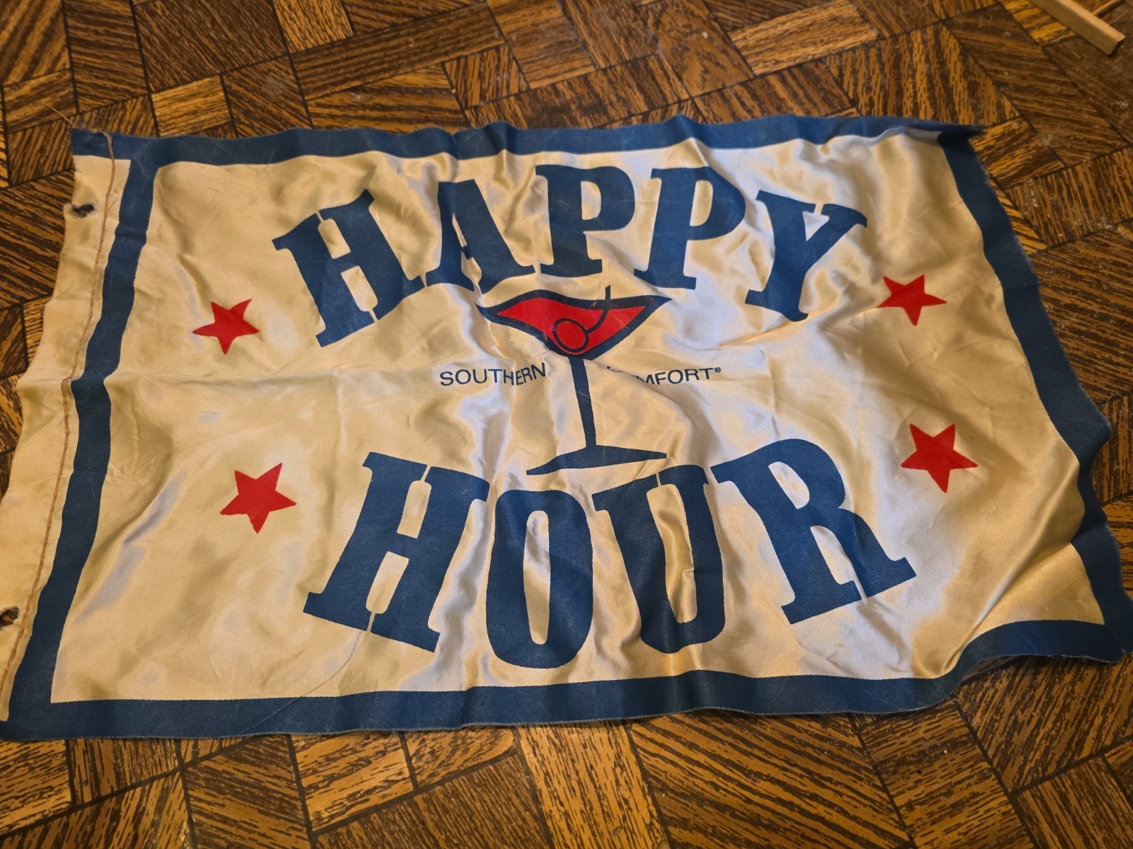 Vintage Southern Comfort Whiskey Happy Hour Flag Red White Blue Vintage Southern Comfort Whiskey Happy Hour Flag Red White Blue