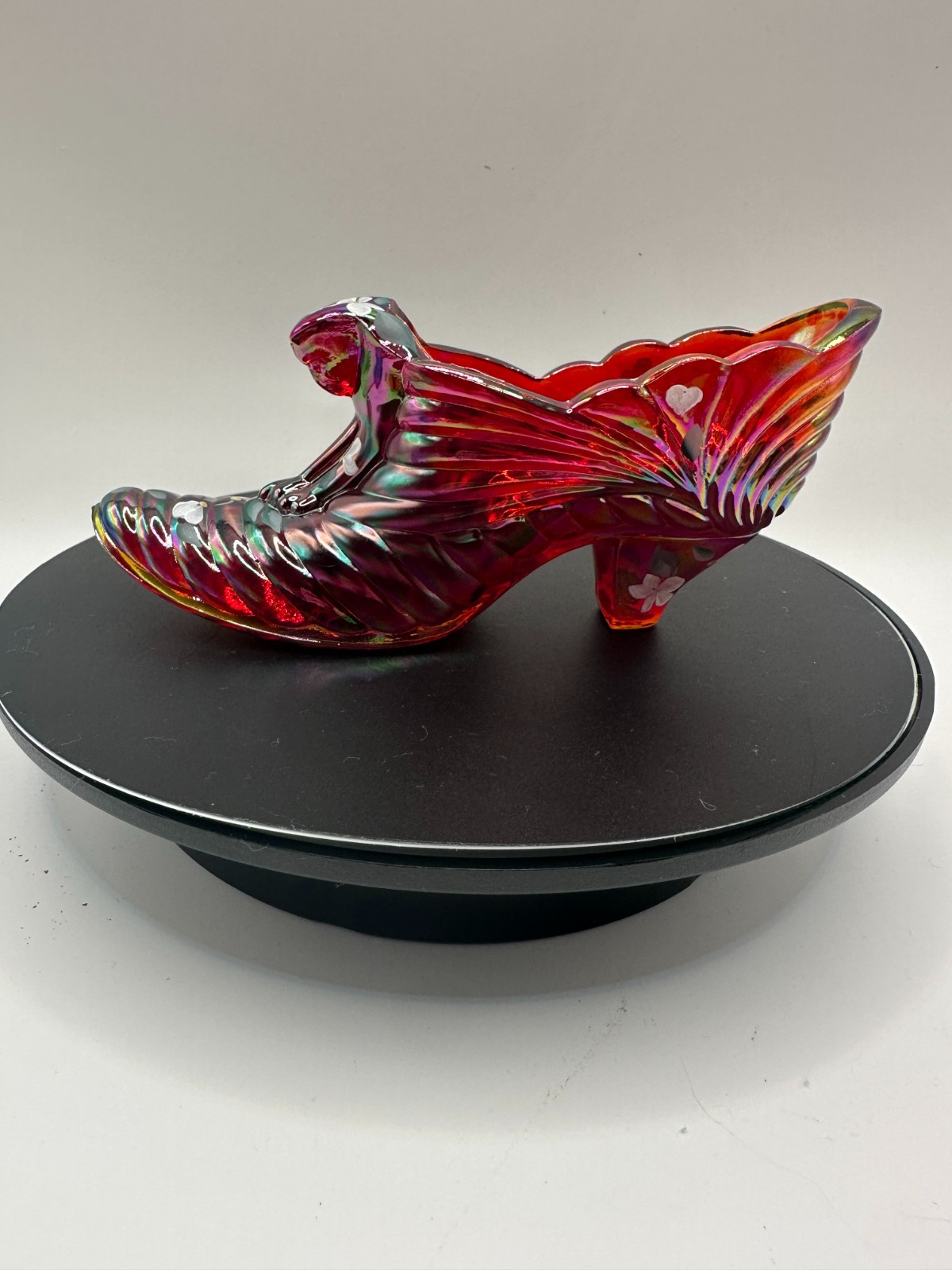 #682 Fenton Ruby Drape Hand Painted Slipper / Glows #682 Fenton Ruby Drape Hand Painted Slipper / Glows