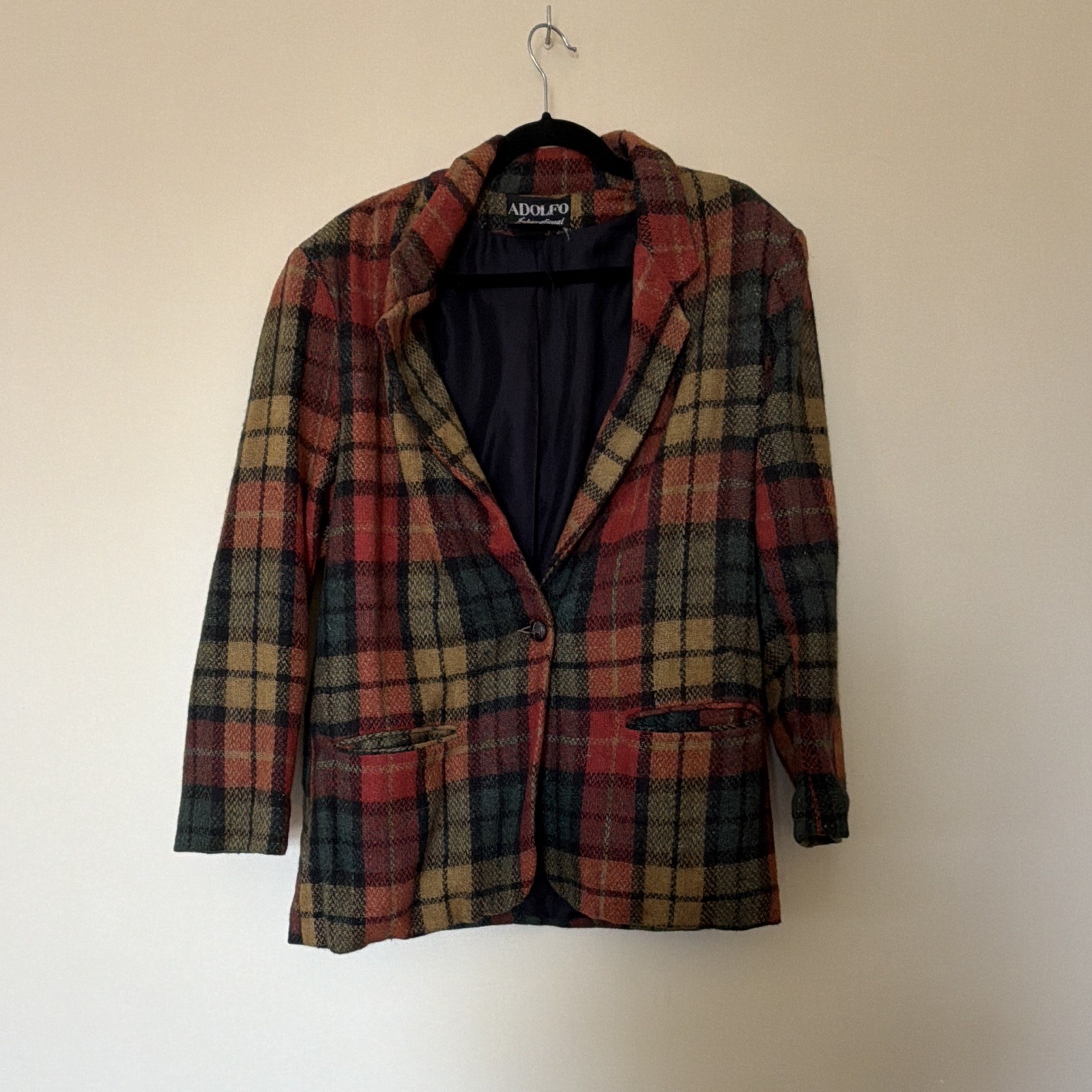 Authentic Vintage Adolfo International Plaid Red And Yellow Blazer Size 10