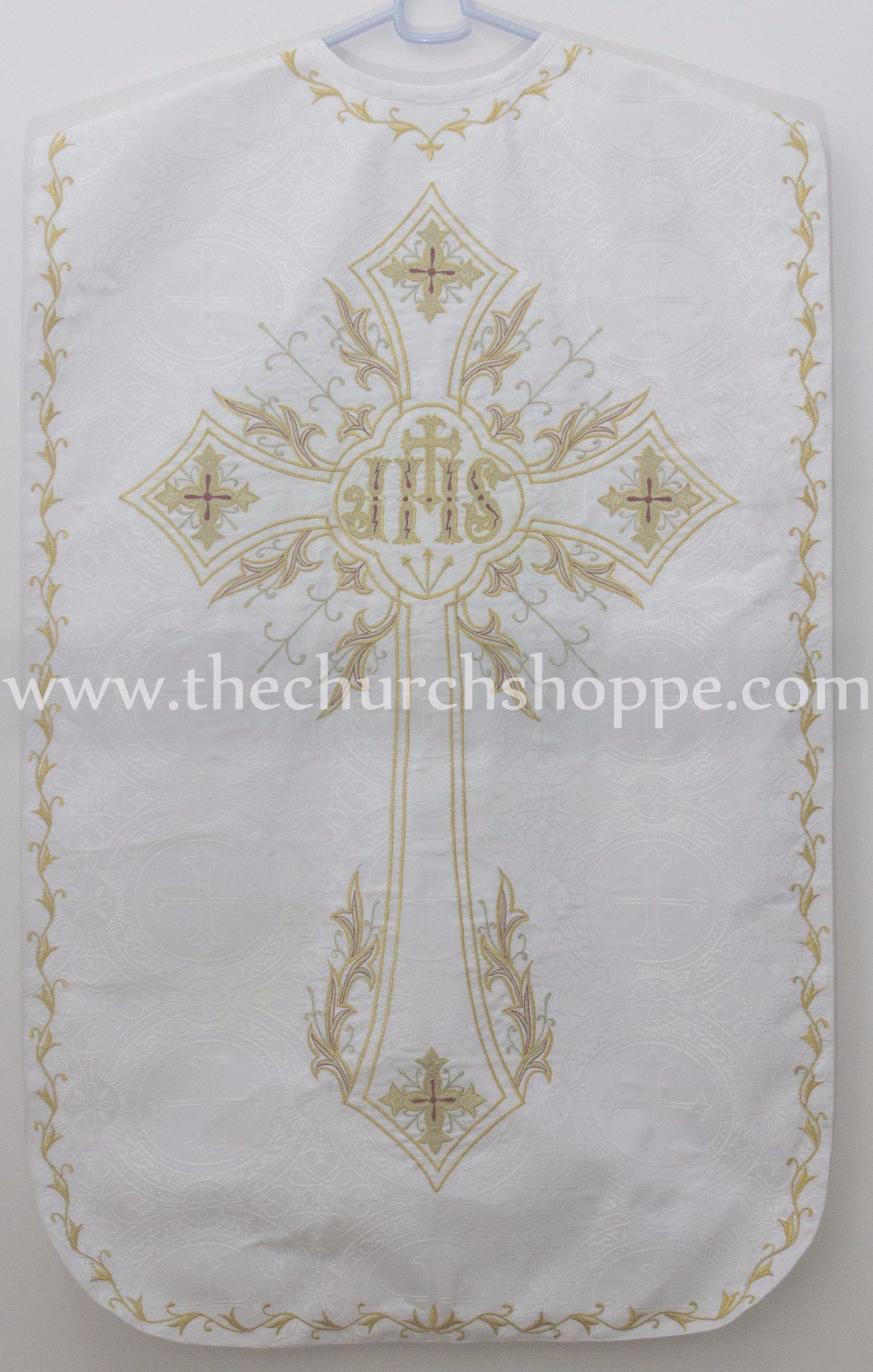 White Roman Chasuble Fiddleback Vestment and  mass set IHS embroidery NEW