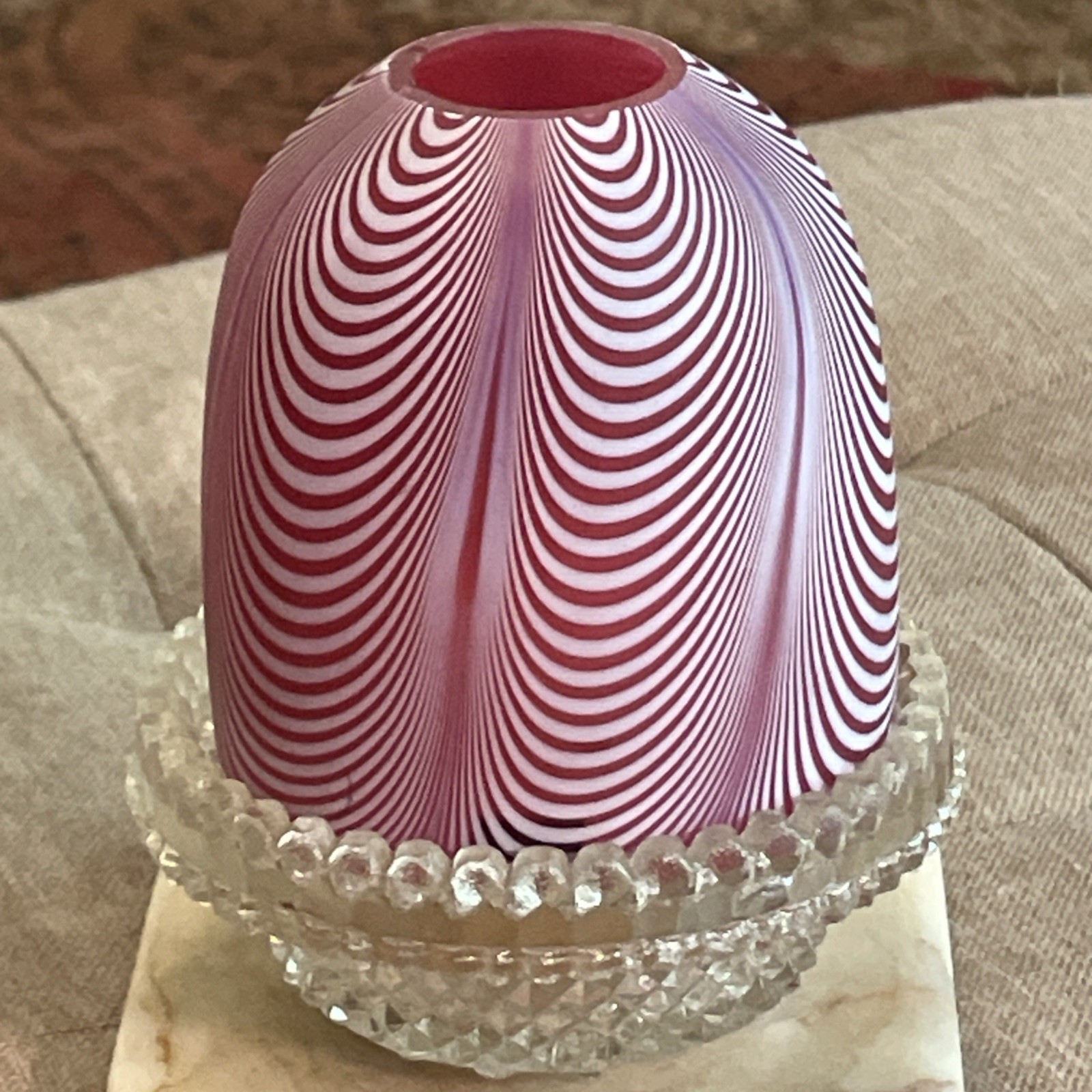 Victorian Nailsea Venetian glass Cranberry Swirl Pink Fairy Lamp