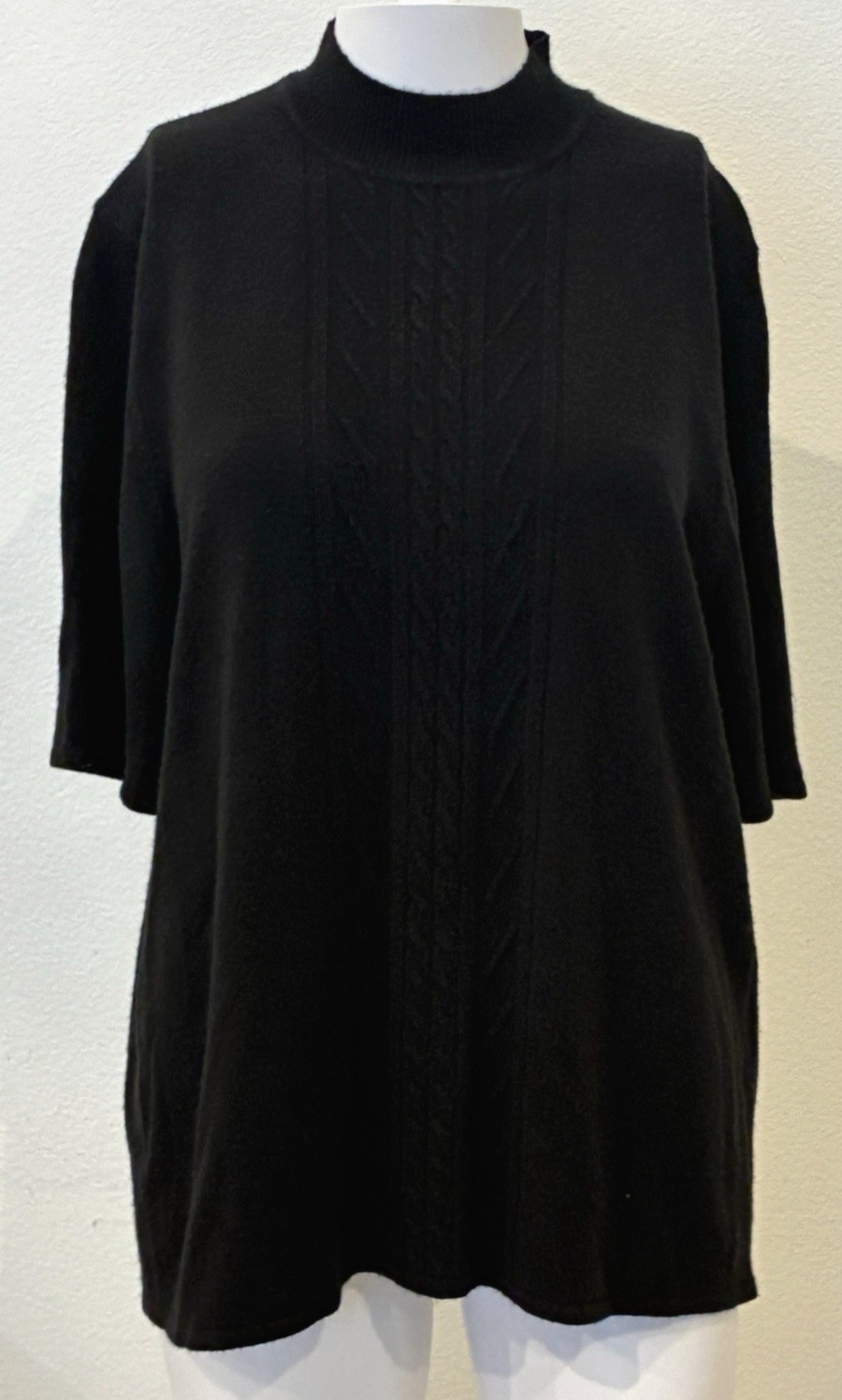 Vintage Koret Mock Neck Cable Knit Sweater Large Black Short Sleeve Career Layer Vintage Koret Mock Neck Cable Knit Sweater Large Black Short Sleeve Career Layer