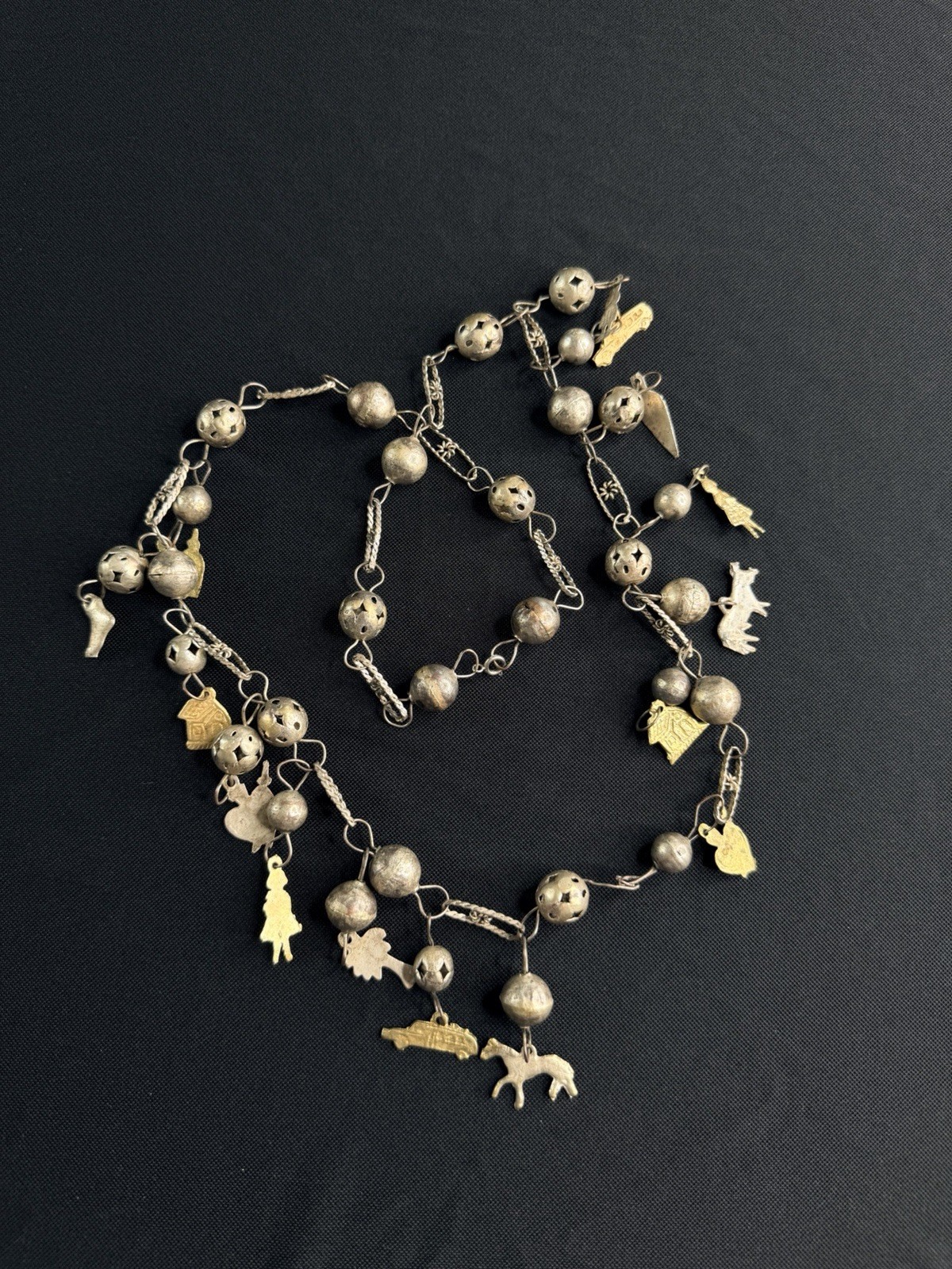 1960s Mexican Milagros Wedding Endless Necklace, Vintage Charms, Traditional