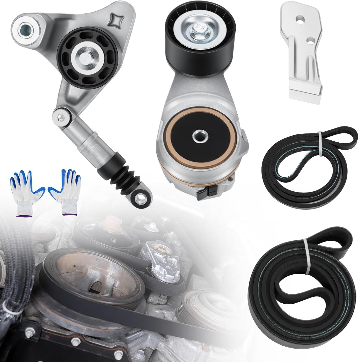 Kozlira Engine Serpentine Belt Tensioner Drive Kit with Bracket Fit for Jeep ...