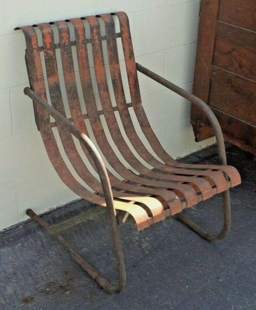 Antique Metal Patio Chair Vintage Orange Old Cantilever Bouncer Lloyd Damage