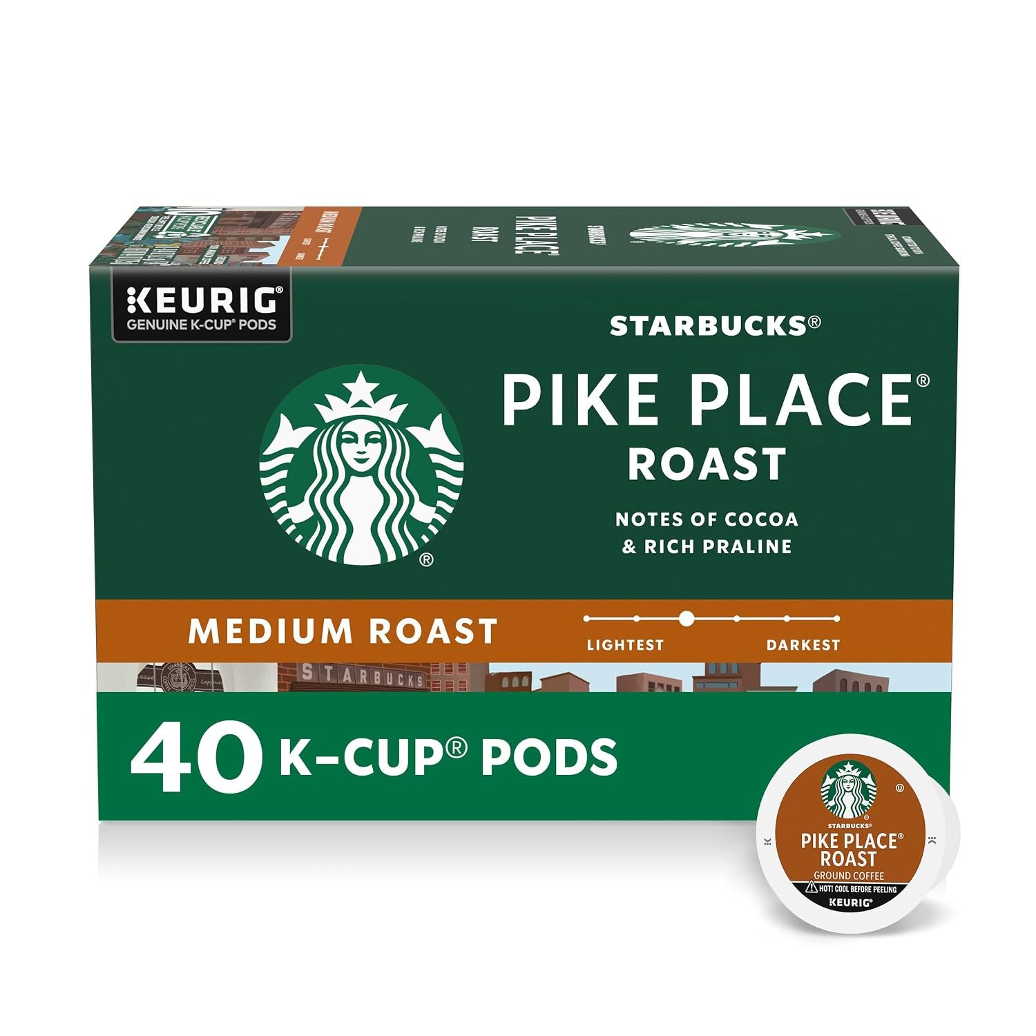 Starbucks K-Cup Coffee Pods, Pike Place Roast, 40 Count Fresh Supply