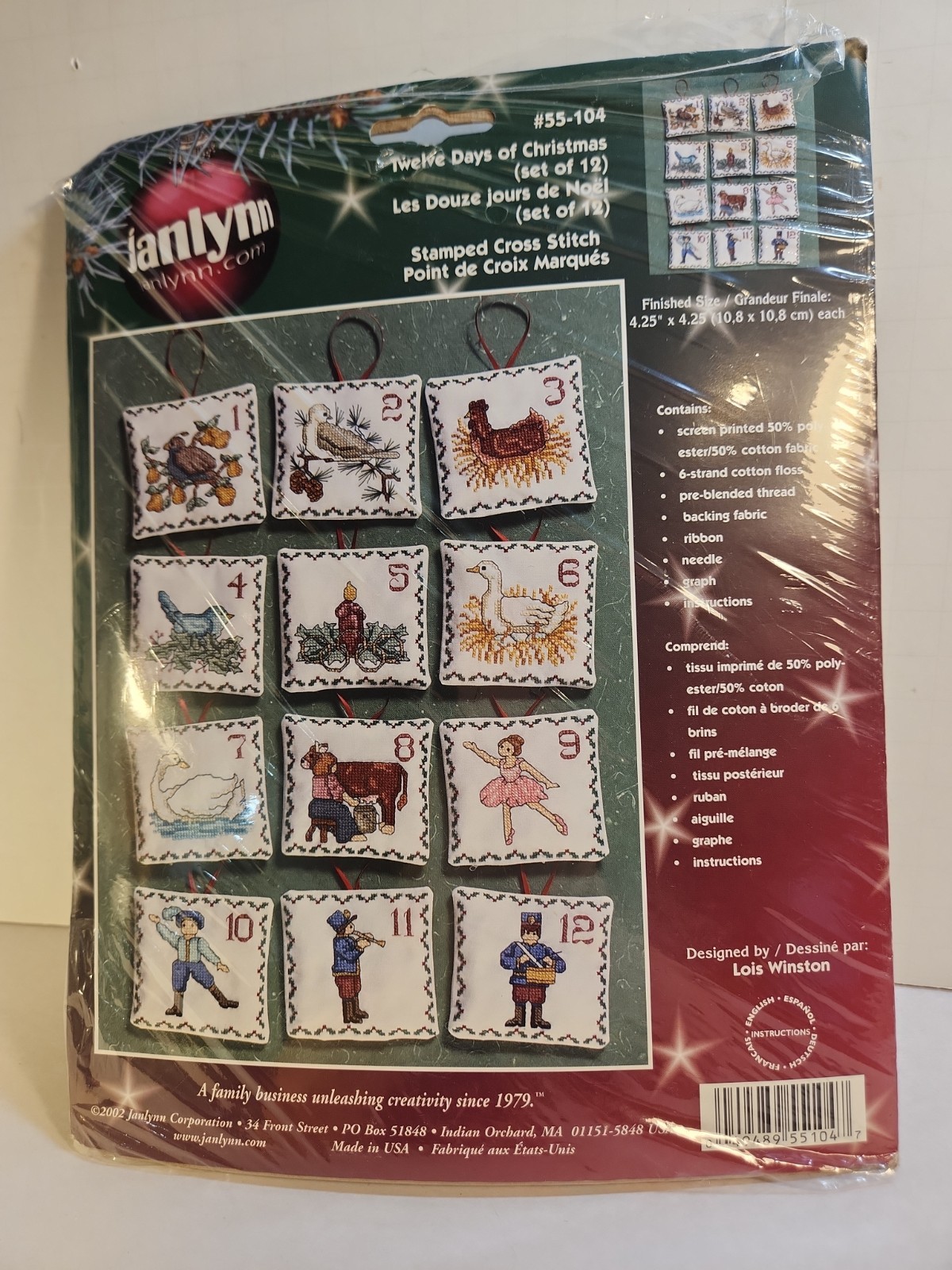 Janlynn Twelve Days of Christmas Ornaments 55-104 Cross Stitch Kit 2002 USA 