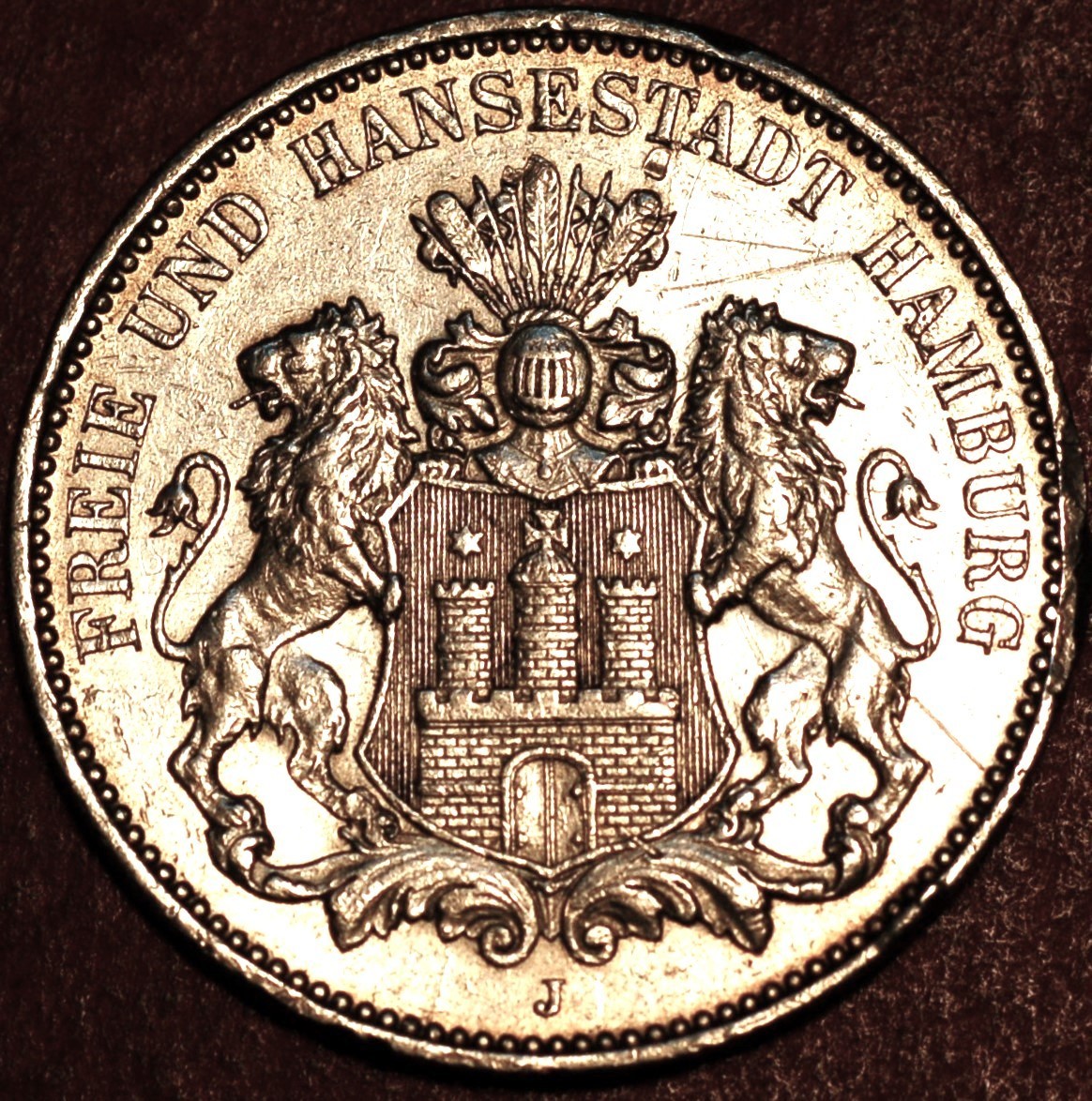  1913 J German States HAMBURG 3 Mark KM# 620