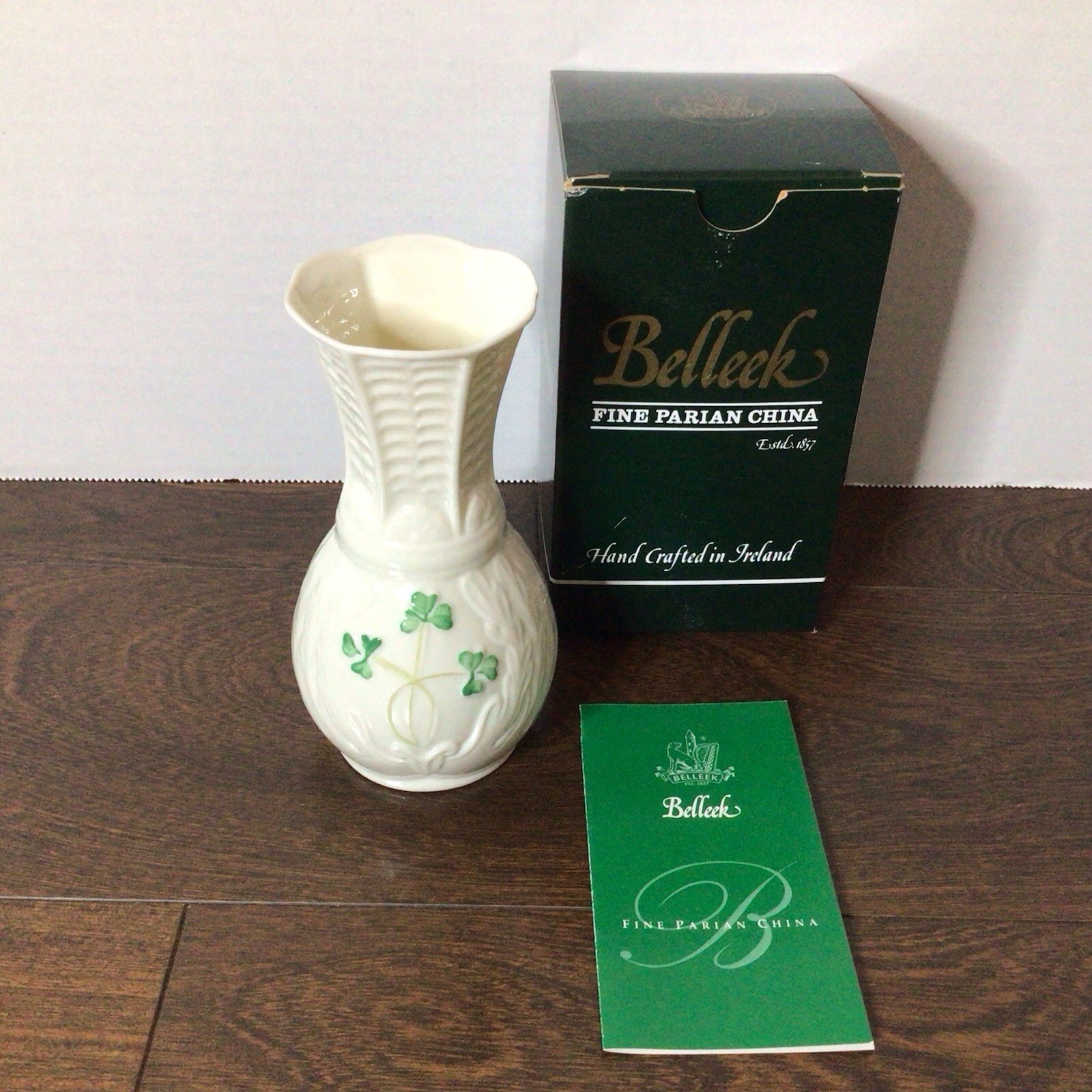 Belleek Millennium 2000 Shamrock Clover Leitrim Bud Vase 5-1/4” Tall Ireland Belleek Millennium 2000 Shamrock Clover Leitrim Bud Vase 5-1/4” Tall Ireland