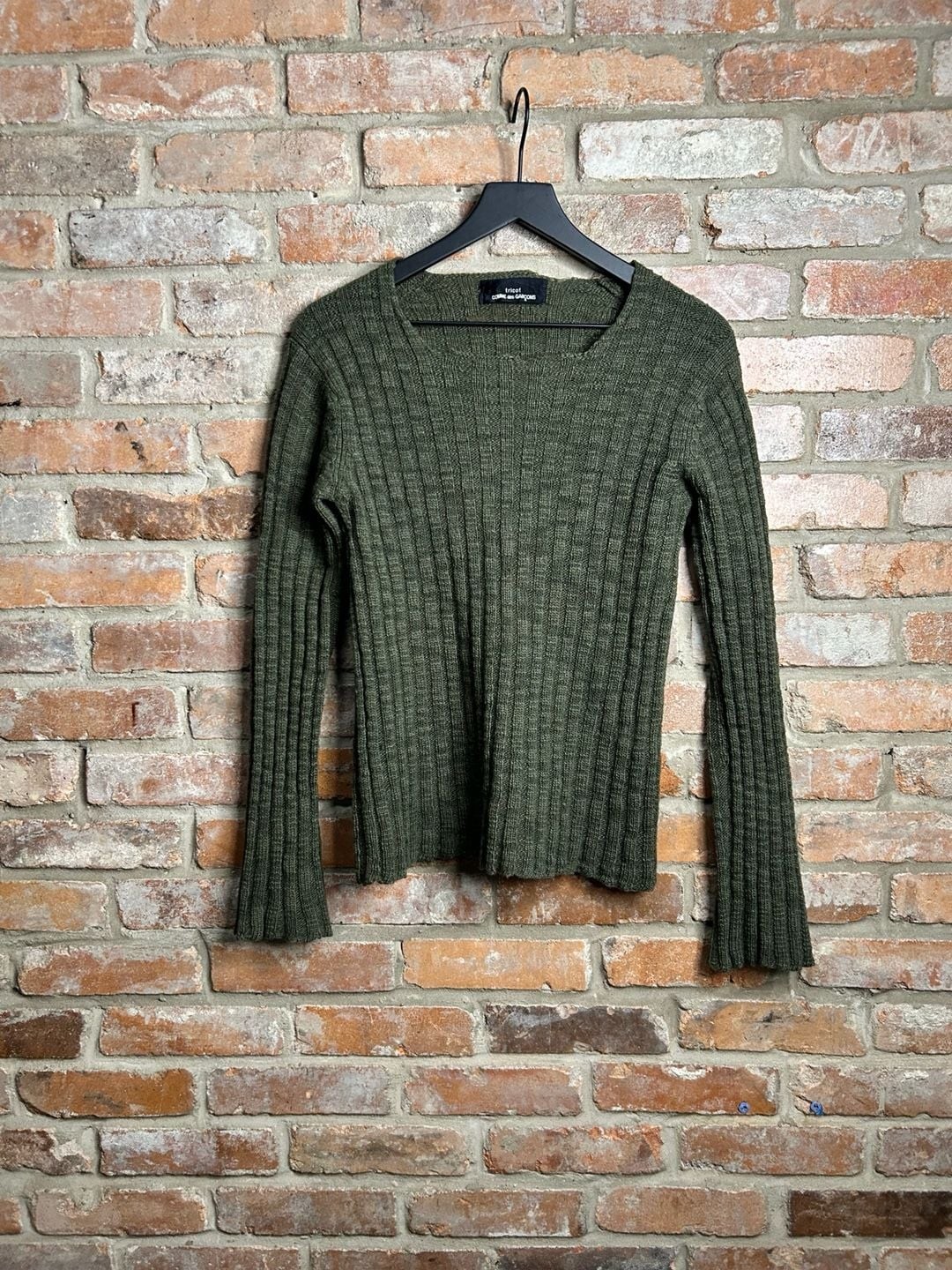 tricot COMME des GARCONS Olive Green Ribbed Knit Long Sleeve Top tricot COMME des GARCONS Olive Green Ribbed Knit Long Sleeve Top