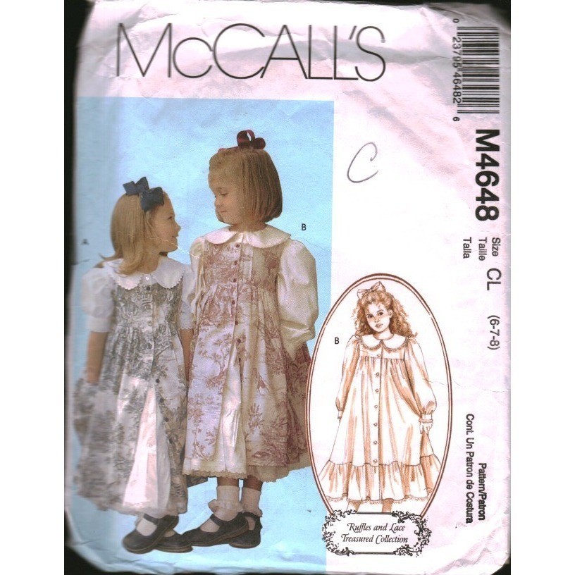 McCall's M4648 Kids Girls Dress Pinafore Sewing Pattern Ruffles Lace Size 6