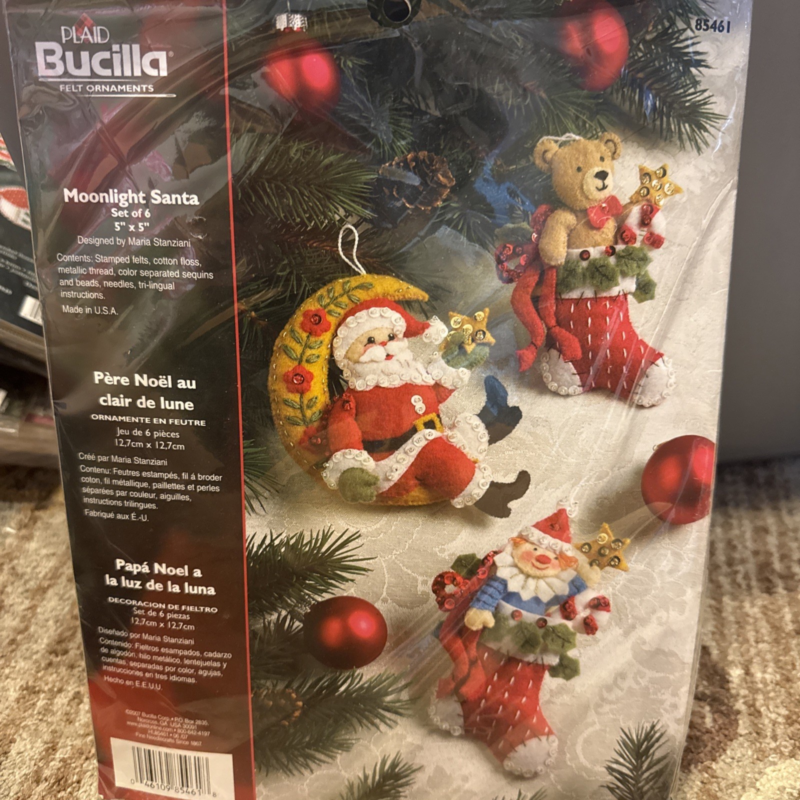 READ Christmas Bucilla 85461 Moonlight Santa Bear Ornaments Kit Rare Htf NOS 