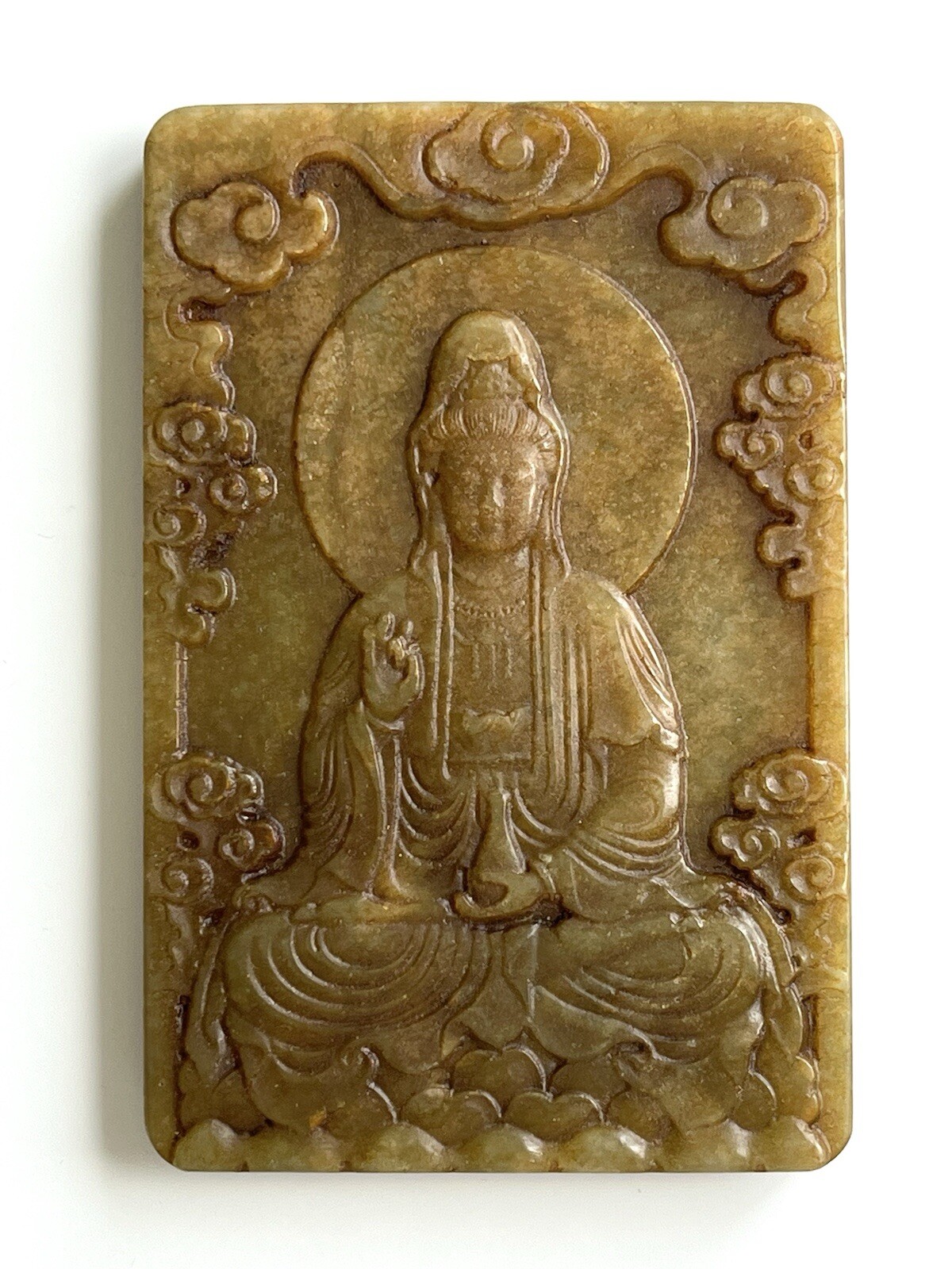 VINTAGE CHINESE JADE PENDANT BUDDHIST PLAQUE CALLIGRAPHY