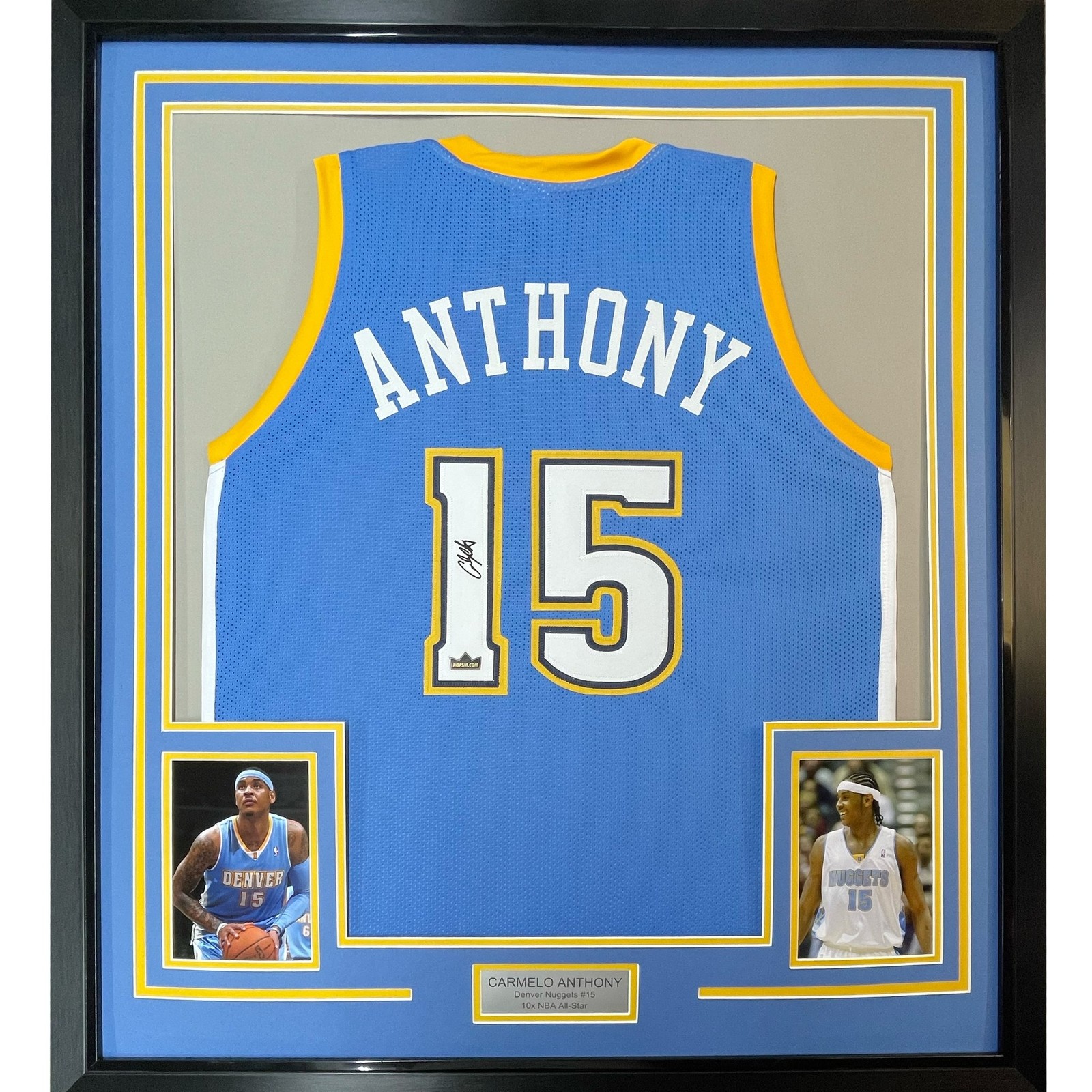 Framed Facsimile Autographed Carmelo Anthony 35x39 Blue Reprint Jersey Framed Facsimile Autographed Carmelo Anthony 35x39 Blue Reprint Jersey