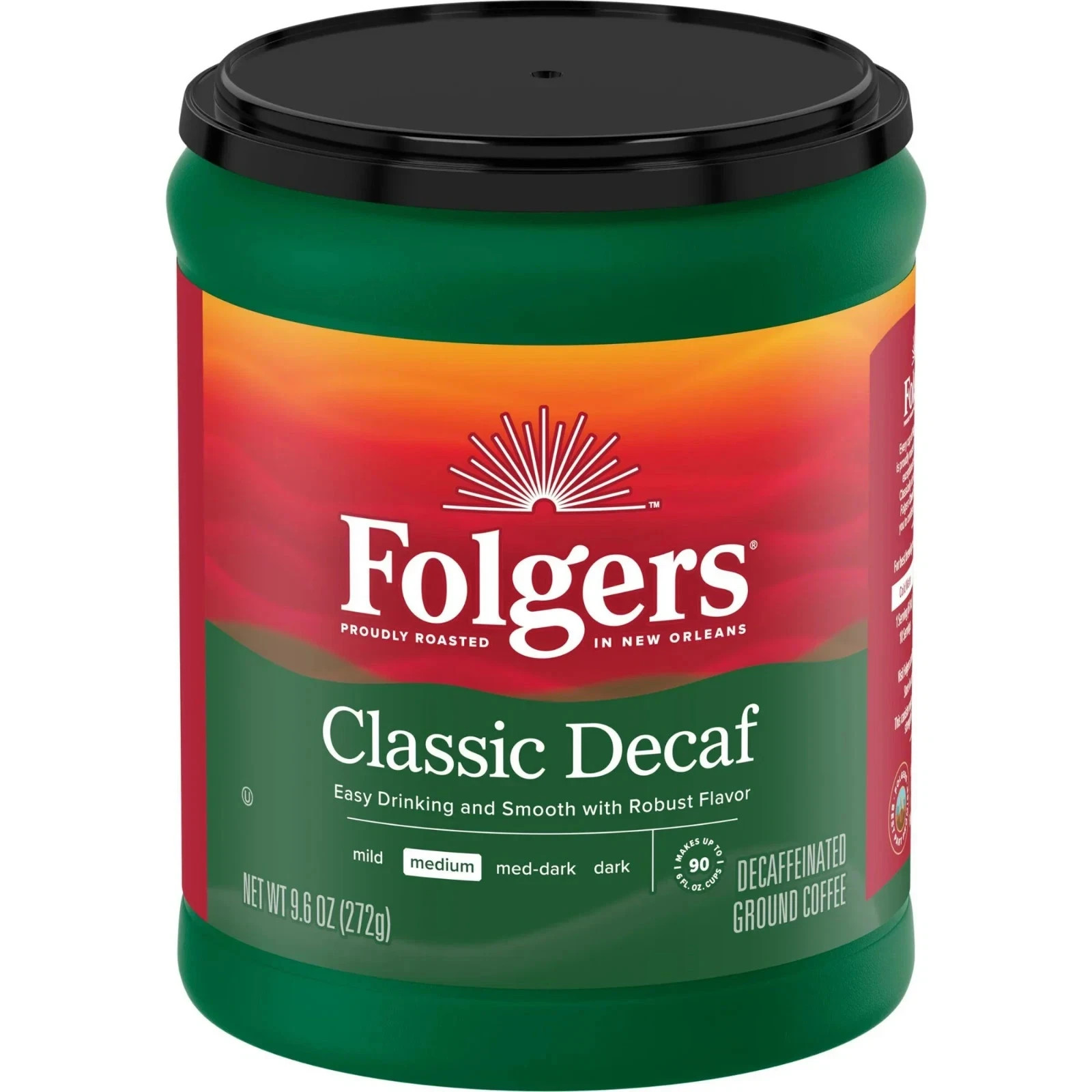 Folgers Decaf Coffee, Ground Coffee, Classic Medium Roast, 9.6 Ounce Canister Folgers Decaf Coffee, Ground Coffee, Classic Medium Roast, 9.6 Ounce Canister