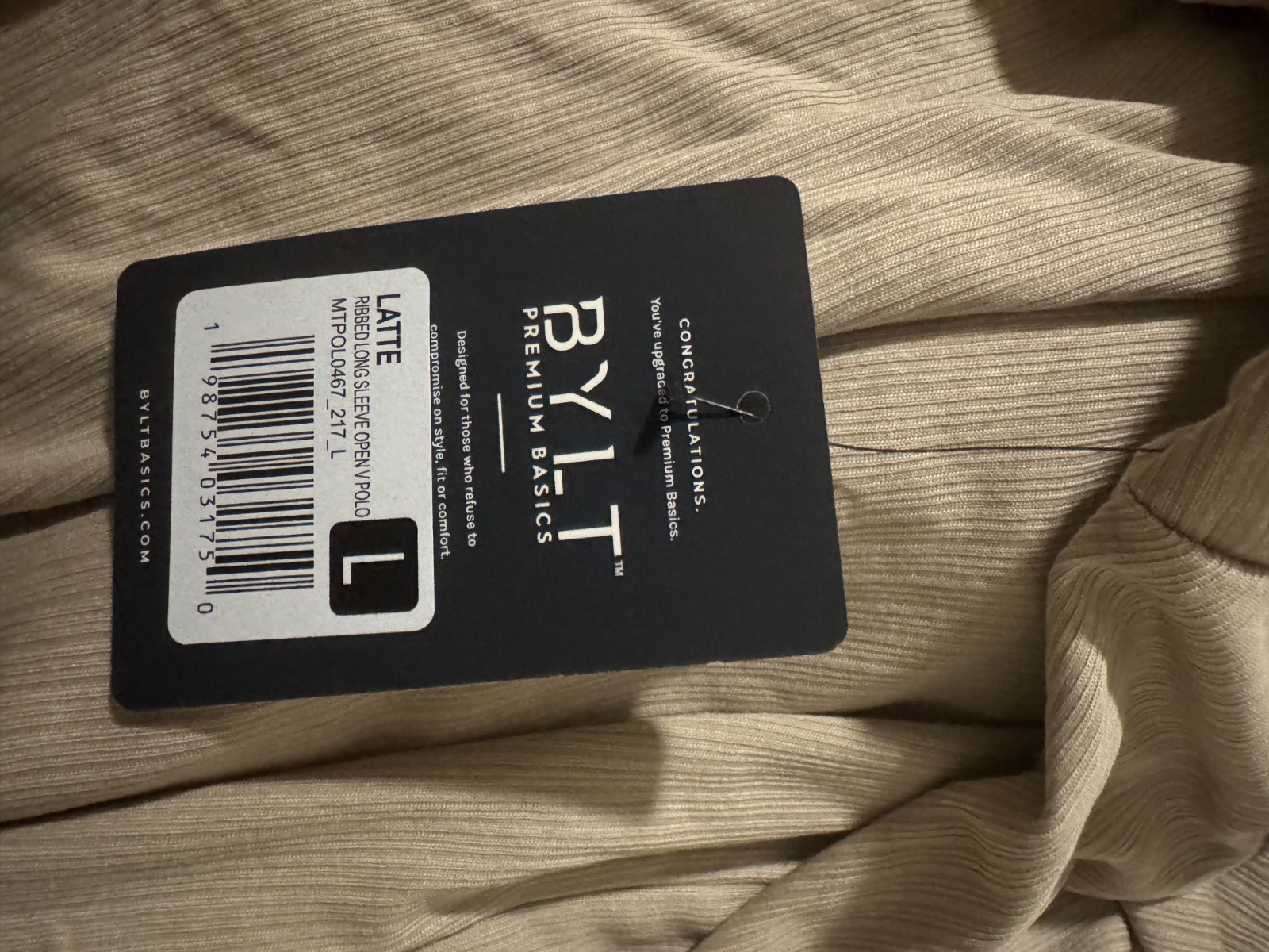 BYLT Premium Basics Ribbed Long Sleeve Polo Shirt - Large - L - New With Tags BYLT Premium Basics Ribbed Long Sleeve Polo Shirt - Large - L - New With Tags