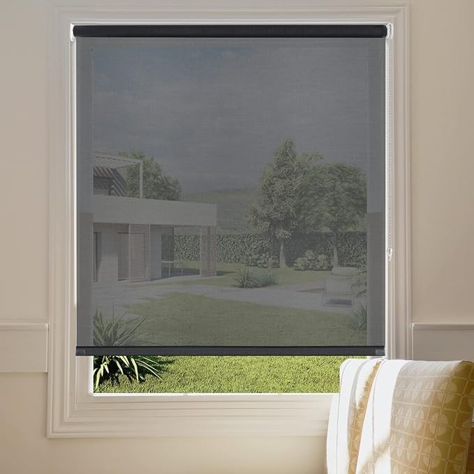 METechs Black 5% Solar Mesh Roller Shades Manual Chain UV Privacy Window Blind
