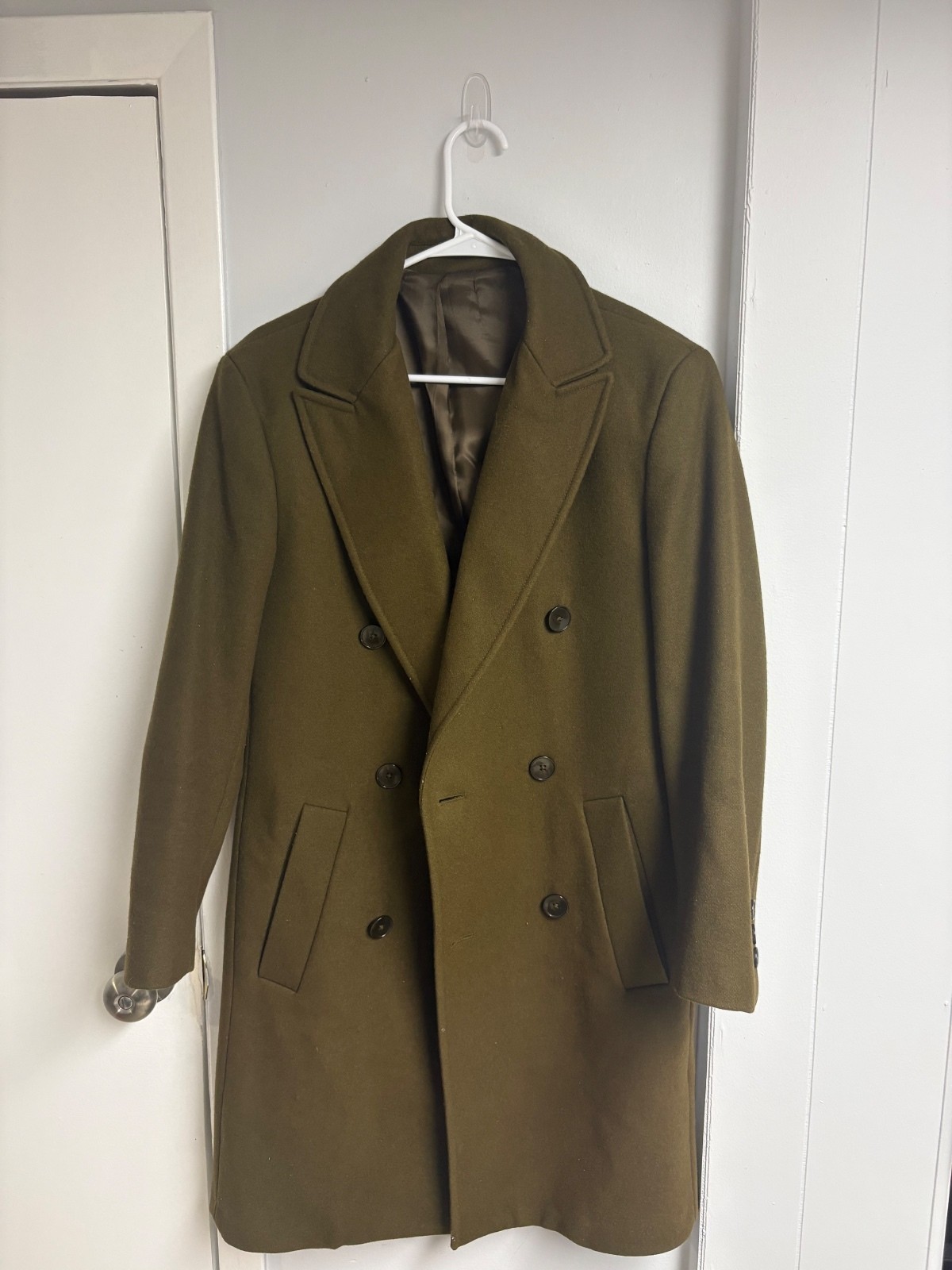 Zara Man Olive Green  Double Breasted Overcoat Size S