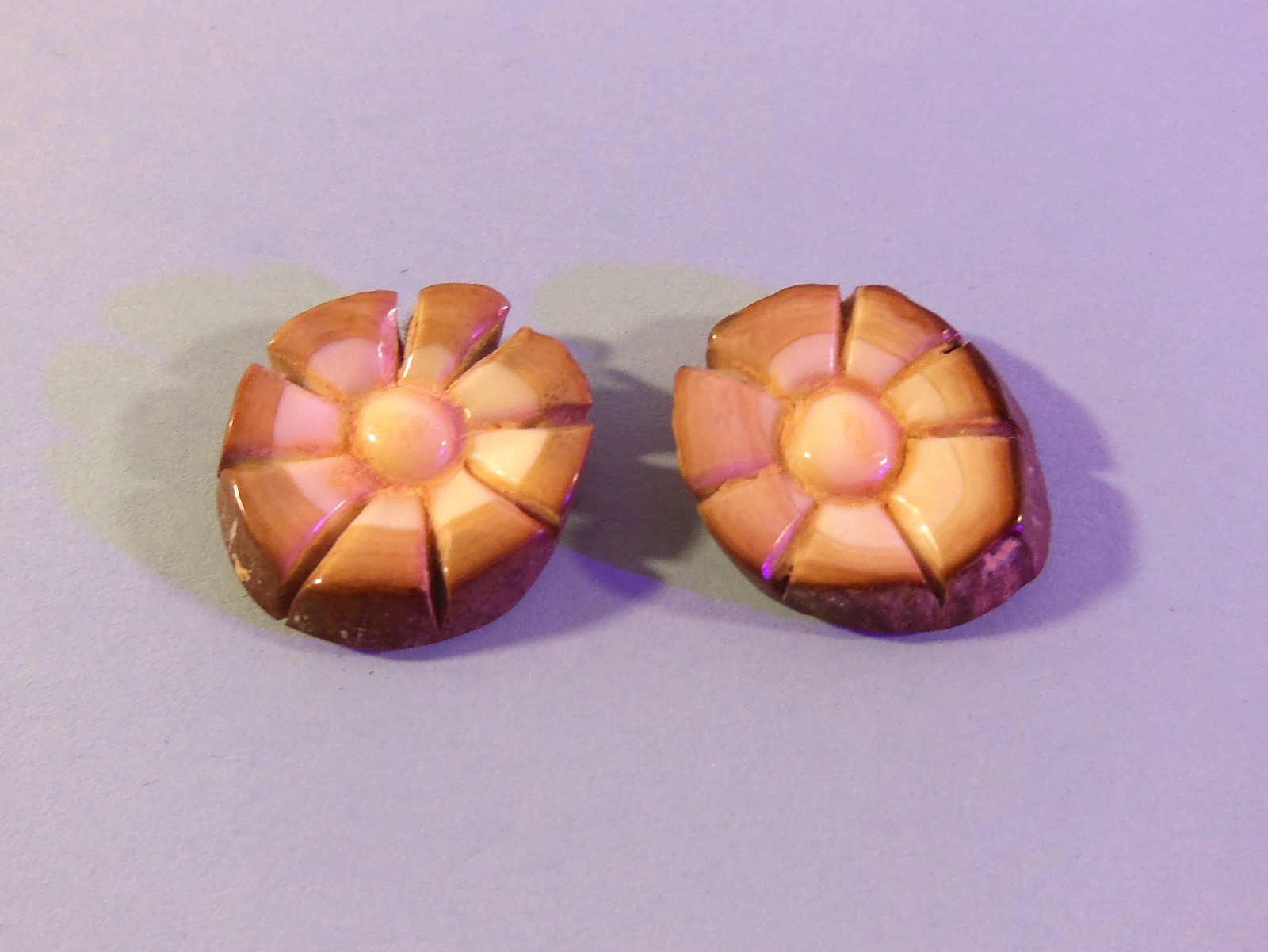 Vintage Hand Carved MATCHING FLOWERS, Handcrafted From Alaska, Jewelry, Earrings