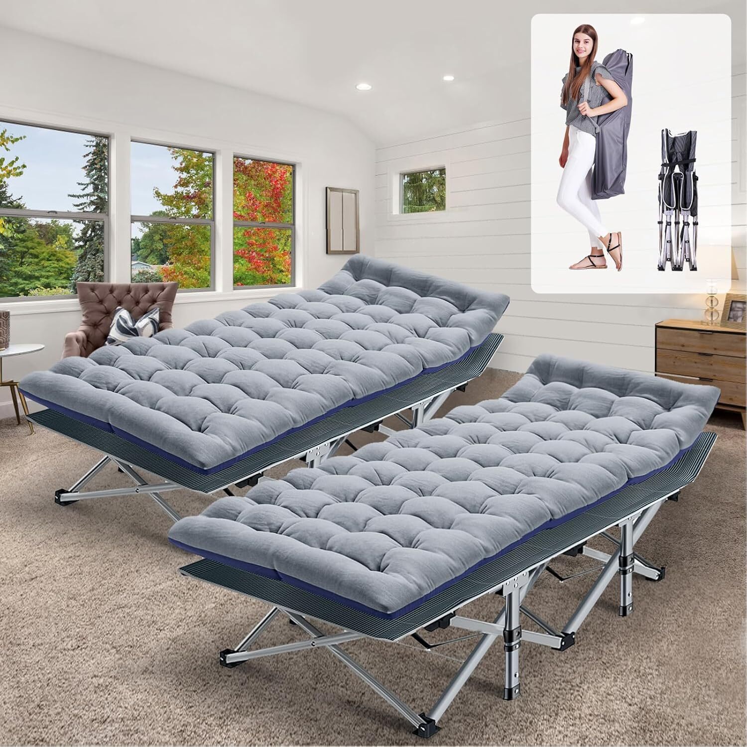 NAIZEA 2 Packs Folding Camping Cots with Mattress & Carry Bag 75\