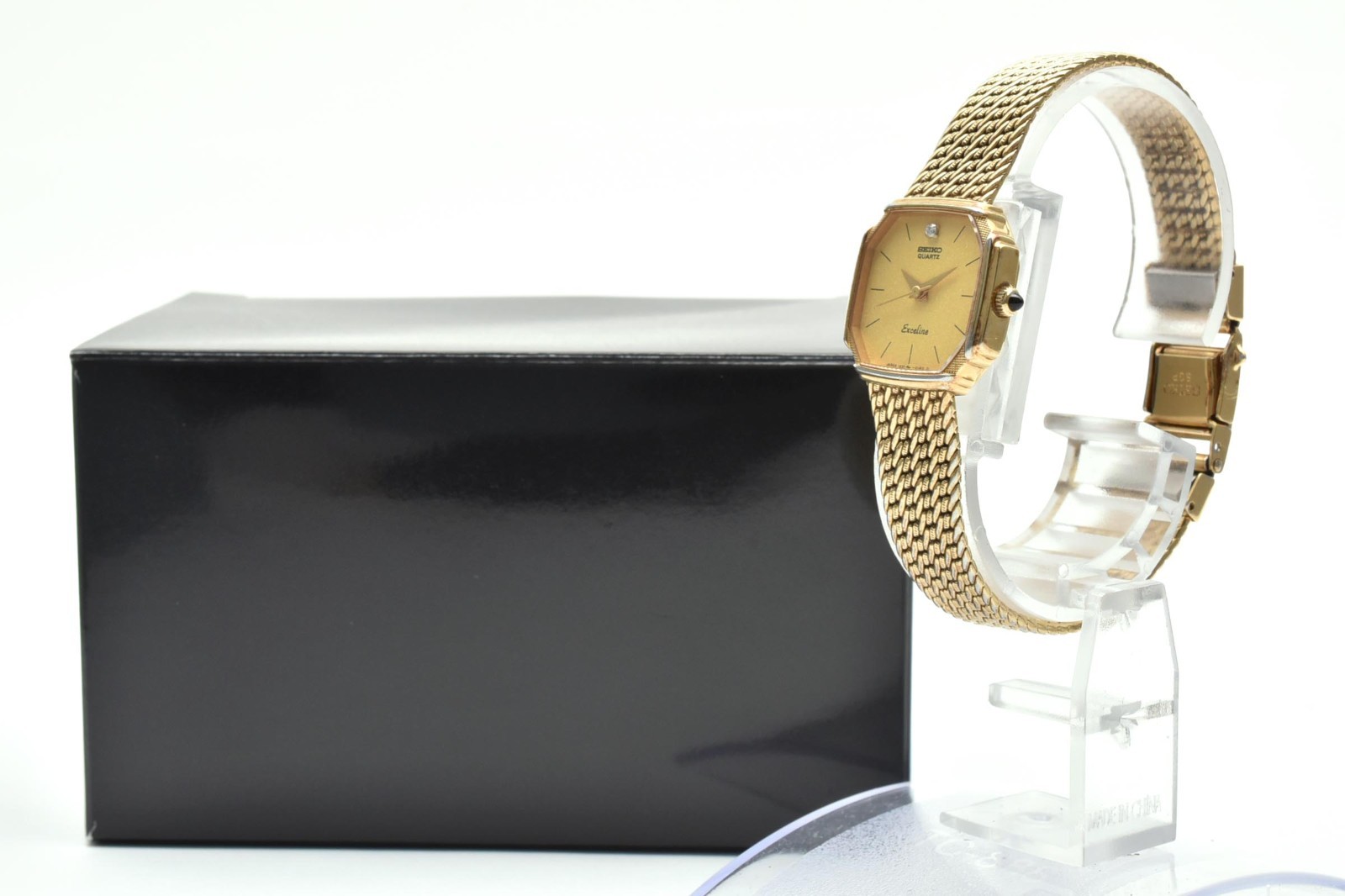 Vintage Seiko Exceline 1221 Octagon Gold Dial 1P Diamond Ladies Watch - Read Des